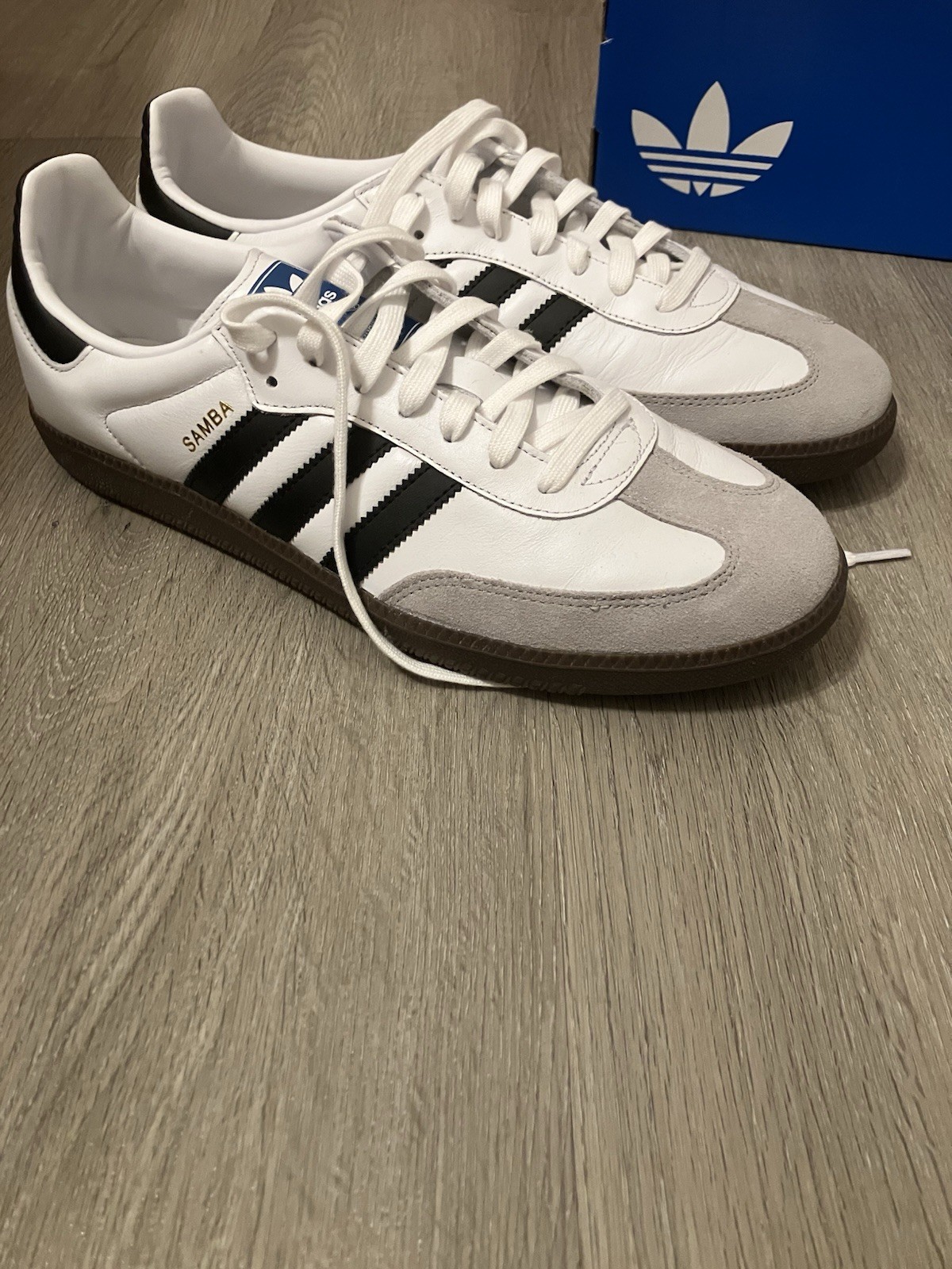 adidas Samba Men’s Sneaker US 12 White/Brown/Gray/Black Leather Lace-Up