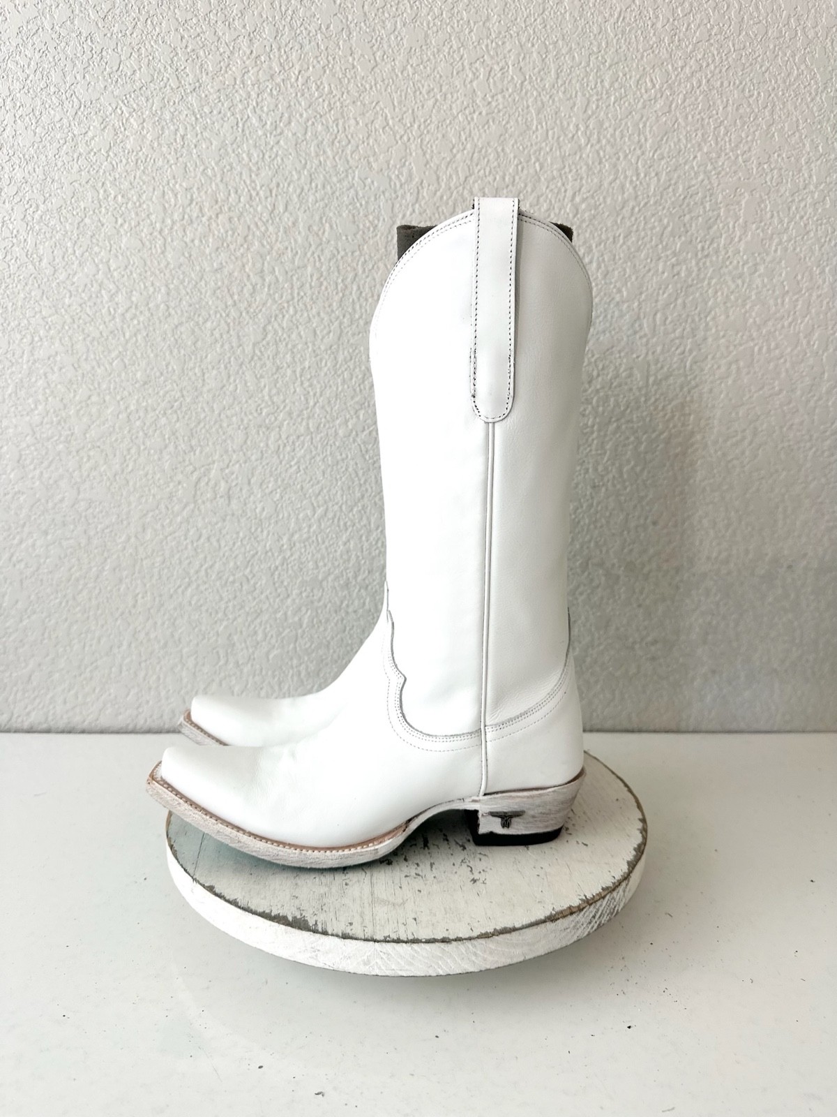 Lane EMMA JANE White Cowboy Boots Western Cowgirl Mid Calf Tall Snip Toe Sz 6.5