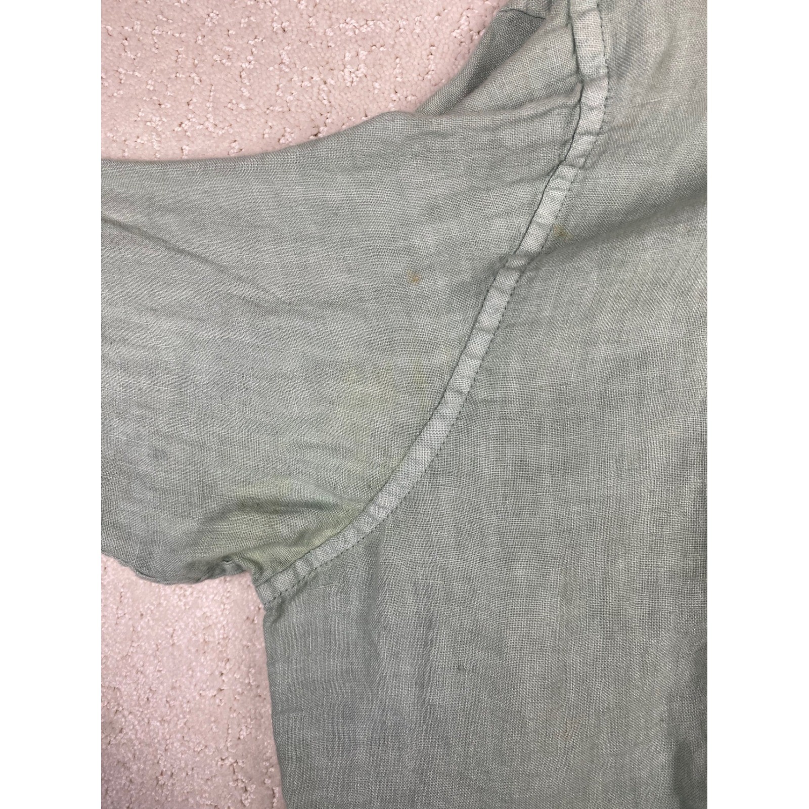 Tailor Vintage Linen Shirt Mens L Sage Green Long Sleeve Button Down Spots Noted