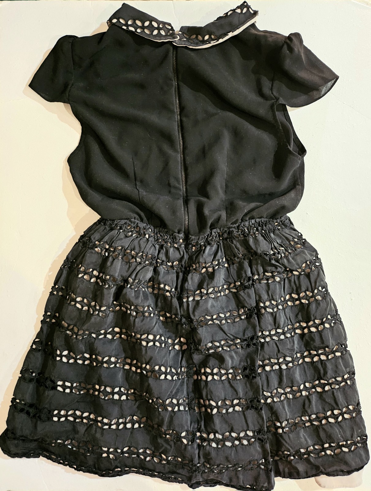 Alice + Olivia Black Peter Pan Collar Eyelet Mini Dress