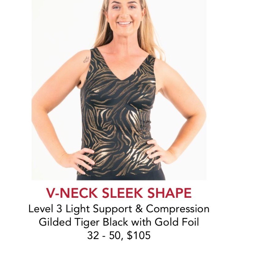 NWT Ruby Ribbon Gilded Gold Tiger V Neck Top Black Smoothing Shapewear Size 32