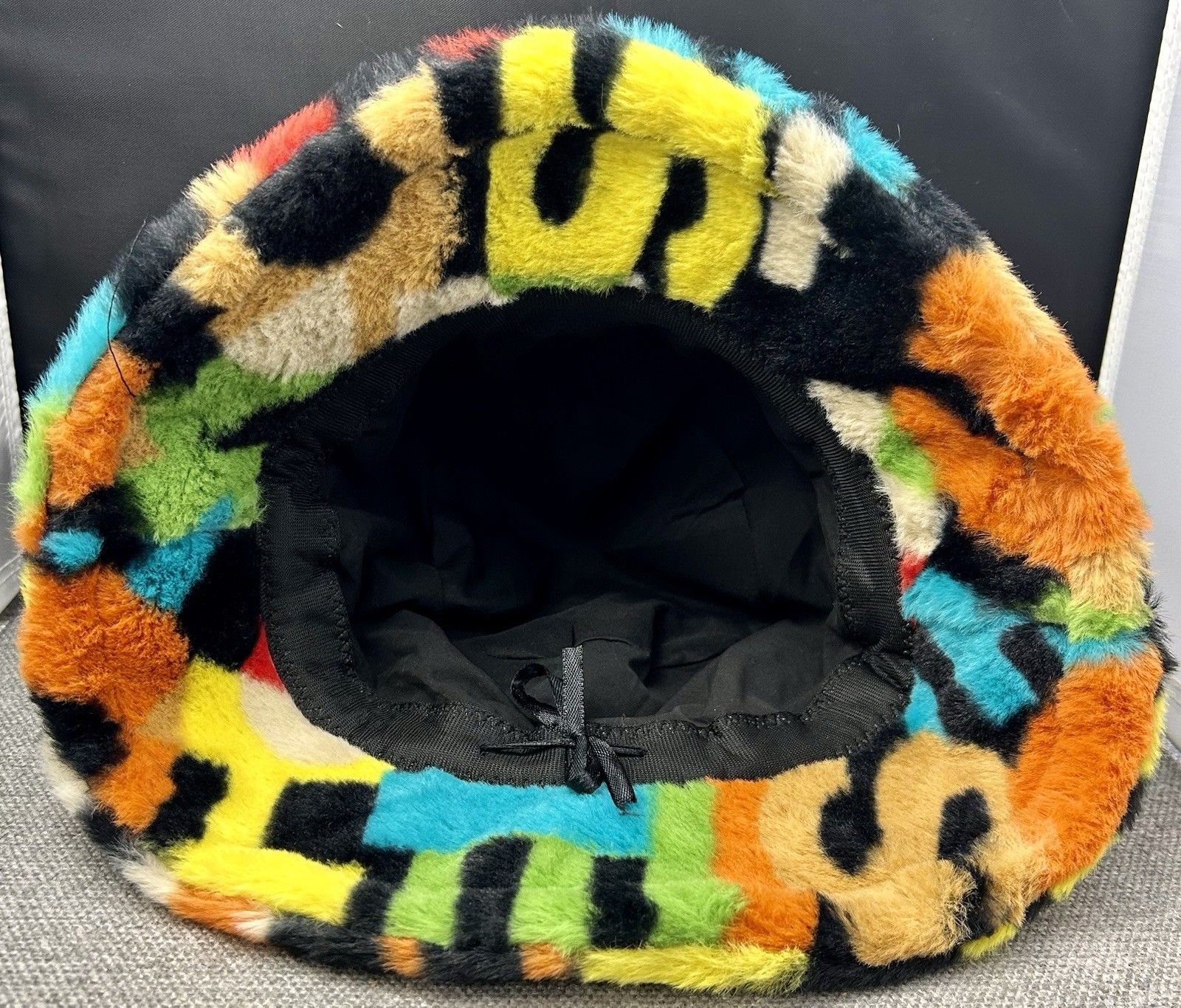 Purfanree Letter Print Faux Fur Bucket Hat Fuzzy Fluffy Winter Fisherman Cap