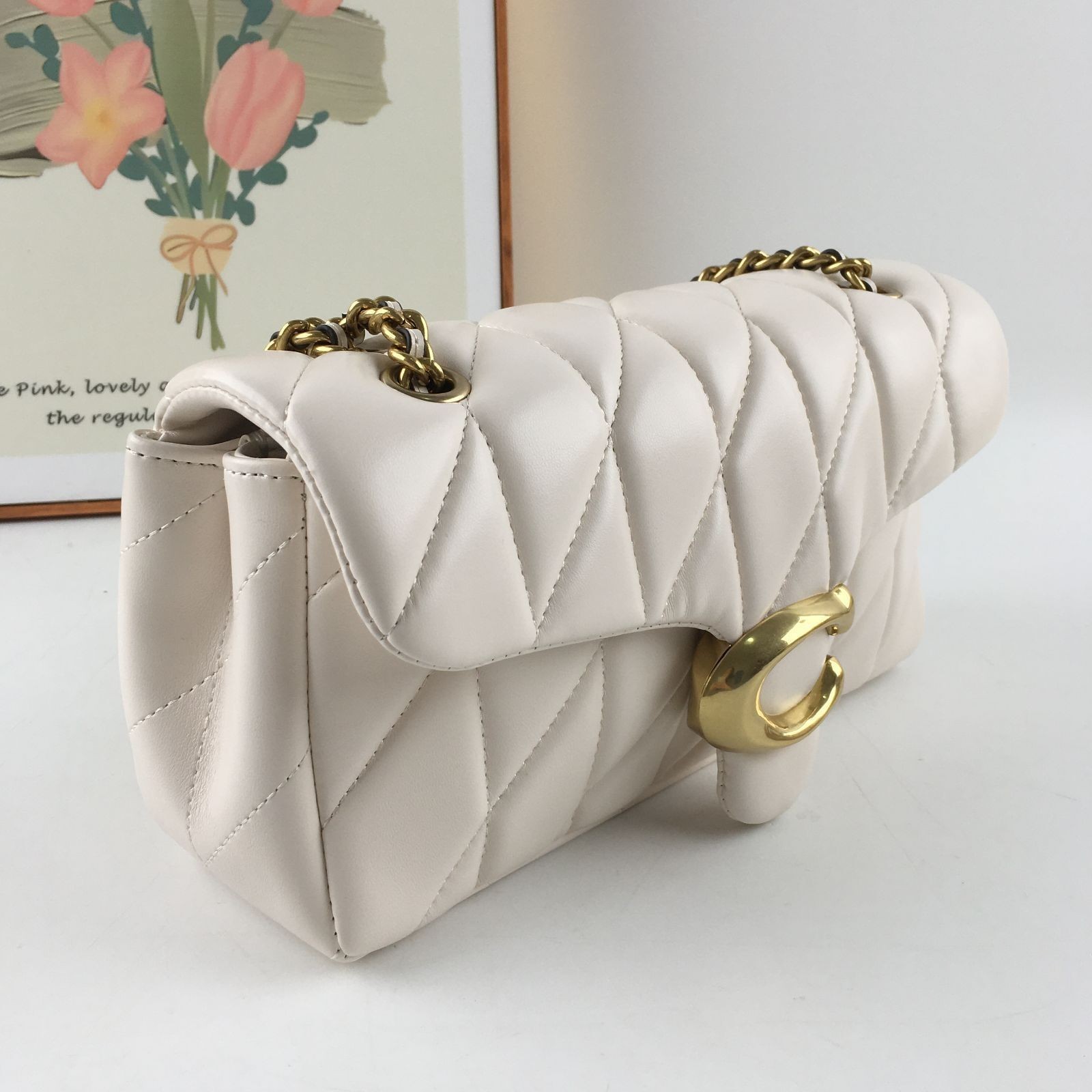 COACH Tabby Shoulder Bag 26 Quilted CP150 Brass / Chalk White Leather Outlet New