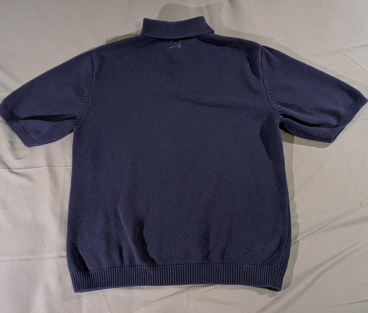 Vintage Avirex Sweater Mens Lg Blue Cable Knit Short Sleeve Collared Script Golf