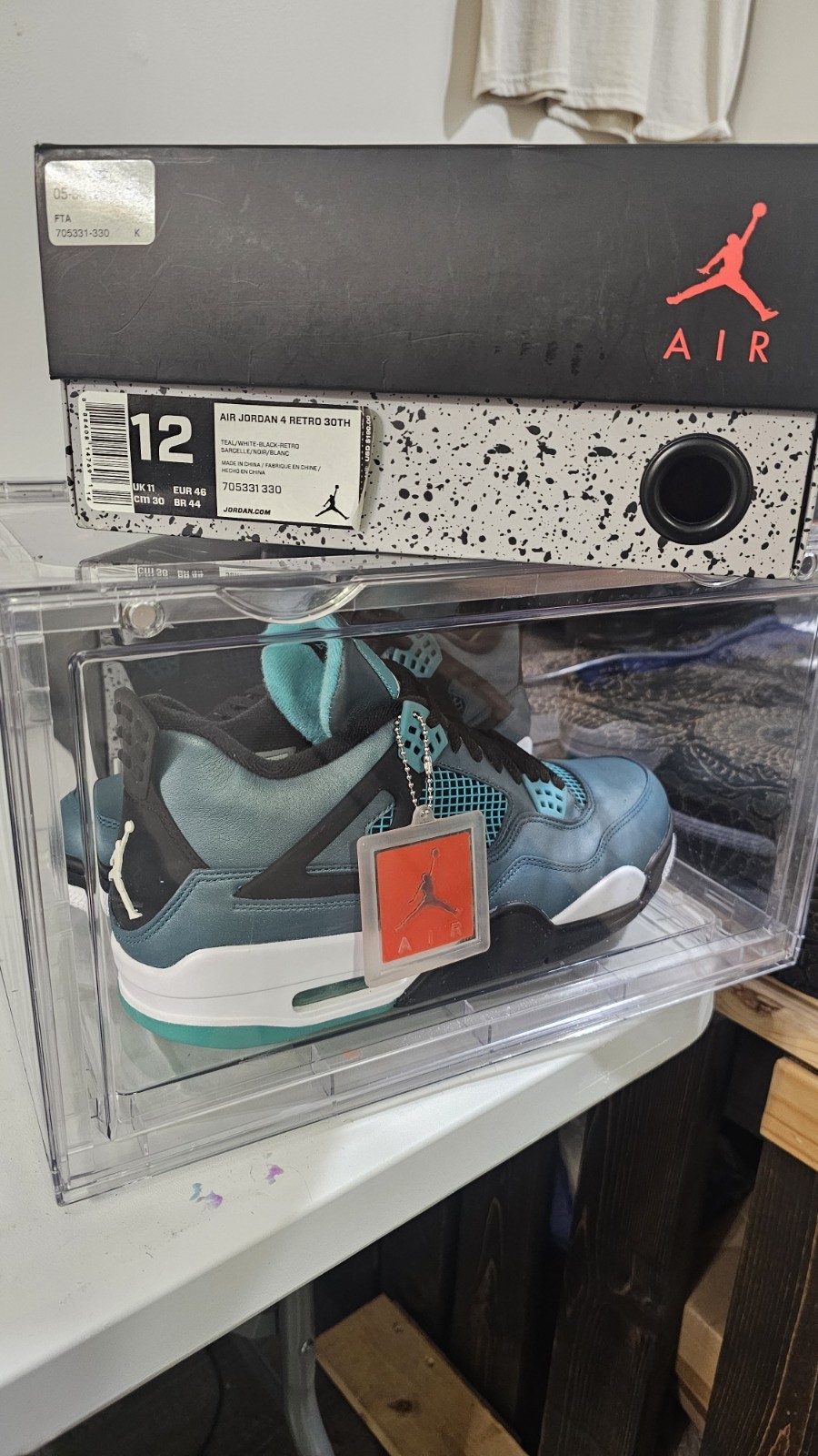 Jordan Air Jordan 4 Retro Teal/Black/White Leather Mid-Top 705331-330 2015