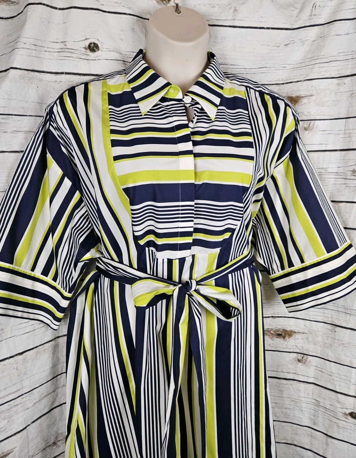 Carla Rockmore Striped Shirt Dress XL Midi NEW Cotton Blend Navy Green
