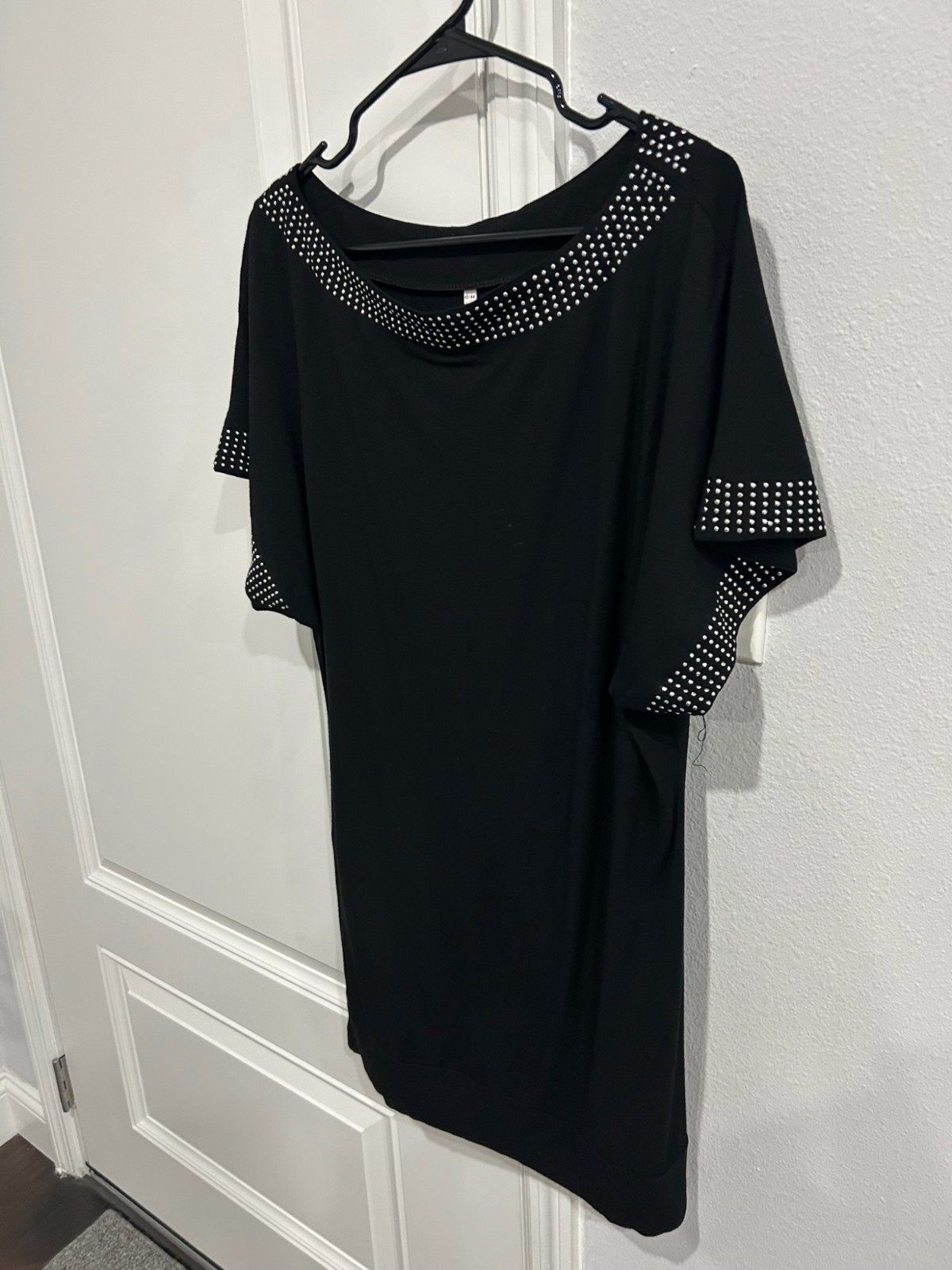 Womens Black Rhinestone Accented Tunic Dress Statement Style Minimalist