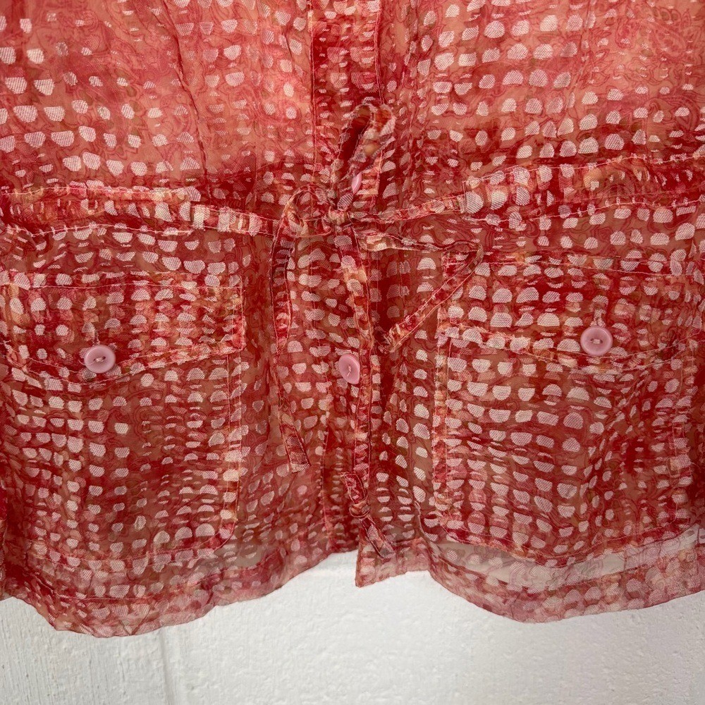 Bamboo Traders Jacket Orange Linen Blend Sheer Floral Geometric Artsy Unique M