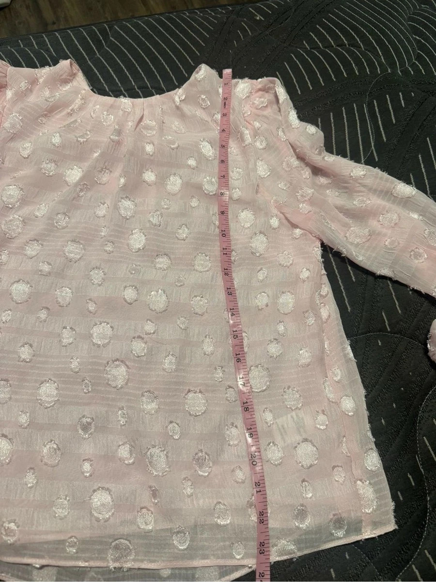 Women’s Pink Dot-Textured Blouse with Gathered Neckline size medium