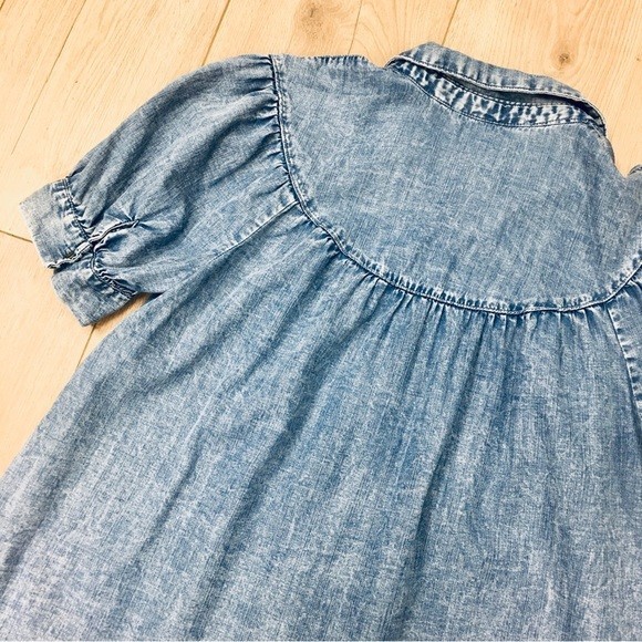 stonewashed denim Button-Down Shirt gathered cinched beach preppy blouse top