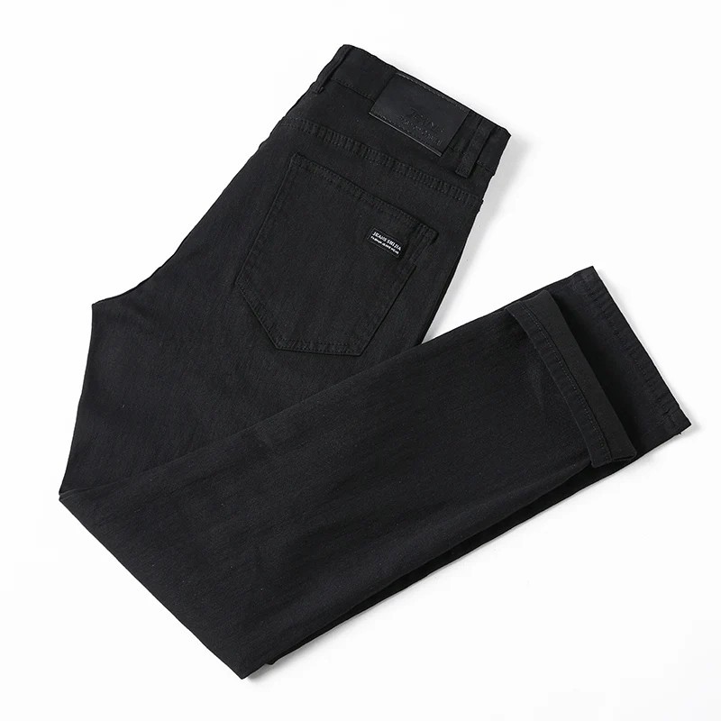 Men’s Black Straight Leg Jeans Casual Stretch Mid Waist Classic Cotton Pants