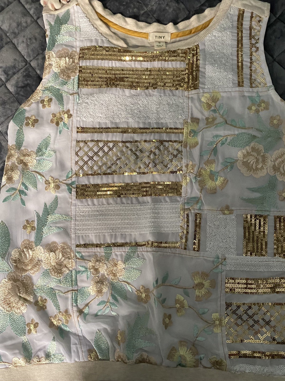 Tiny by Wendy Anthropologie Floral Embroidered Sequin Tank Top Size S