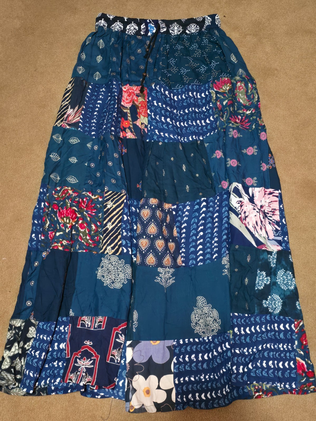 India Boutique Gauzy Maxi Skirt One-Size white, many shades of blues, pink, boh