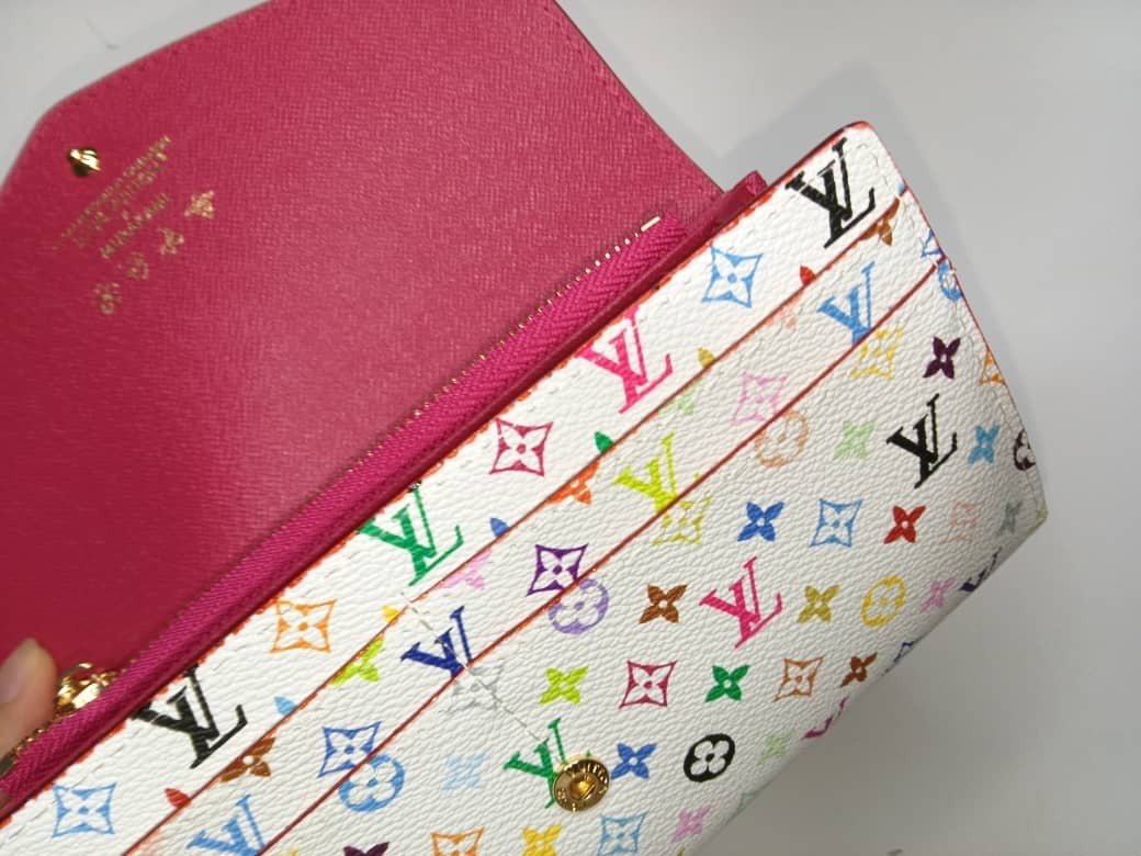 Louis Vuitton White Multicolor Takashi Murakami Sarah Long Wallet Pink Interior