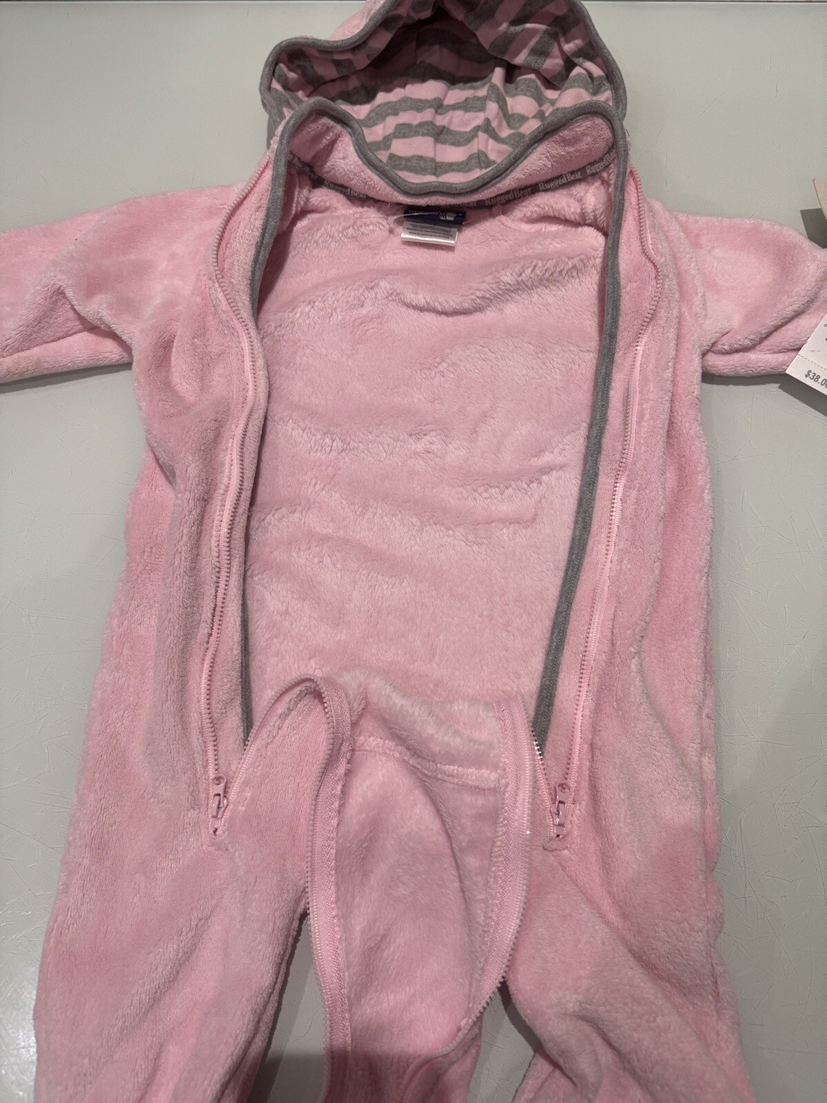 NWT Rugged Bear Hooded Sherpa Coverall, Size 9-12 months, pink foam $38.00