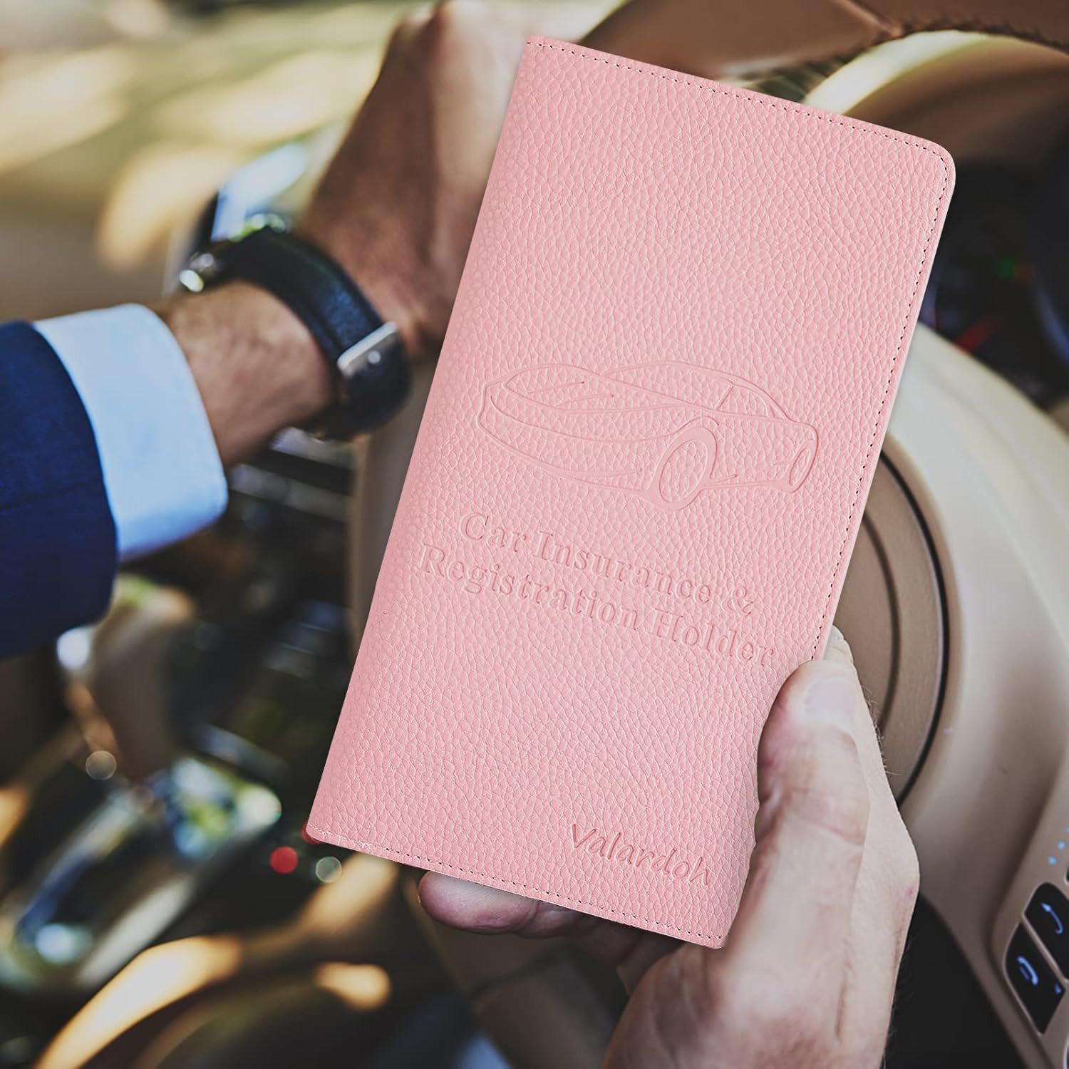 Premium Car Registration And Insurance Card Holder Car Document Holder (Pink)