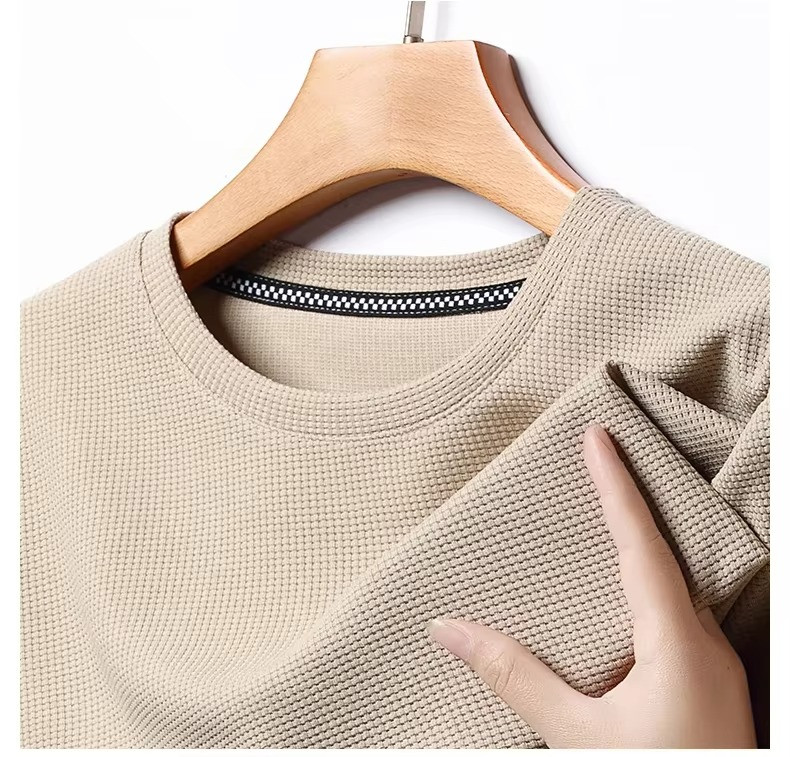 New Summer Waffle Round Neck Short Sleeved T-shirt for Men’s Short Sleeved Top