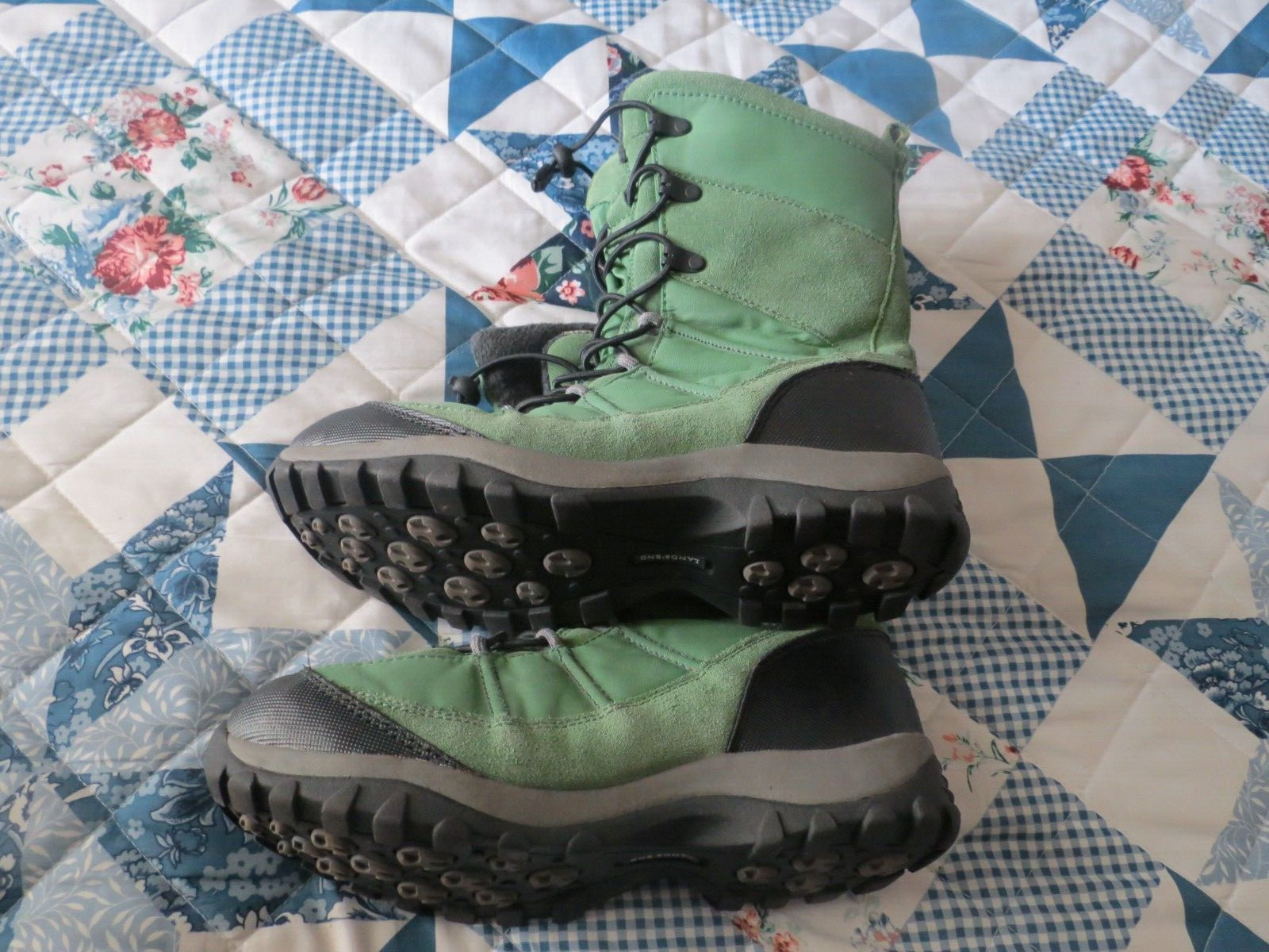 Lands End Rain/Snow Boots 30525 Green Pullup Round Toe Mid Calf Size 6 M