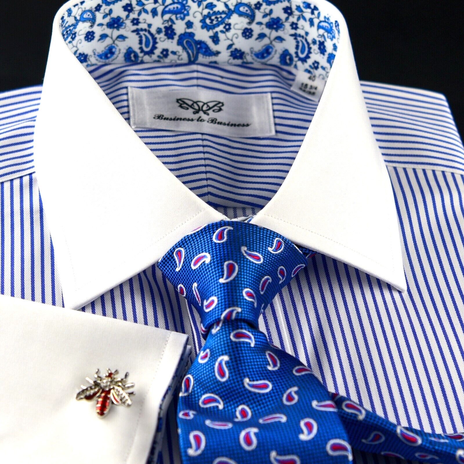 Blue Winchester Business Shirt With Paisley Inner Lining Fashionable Design