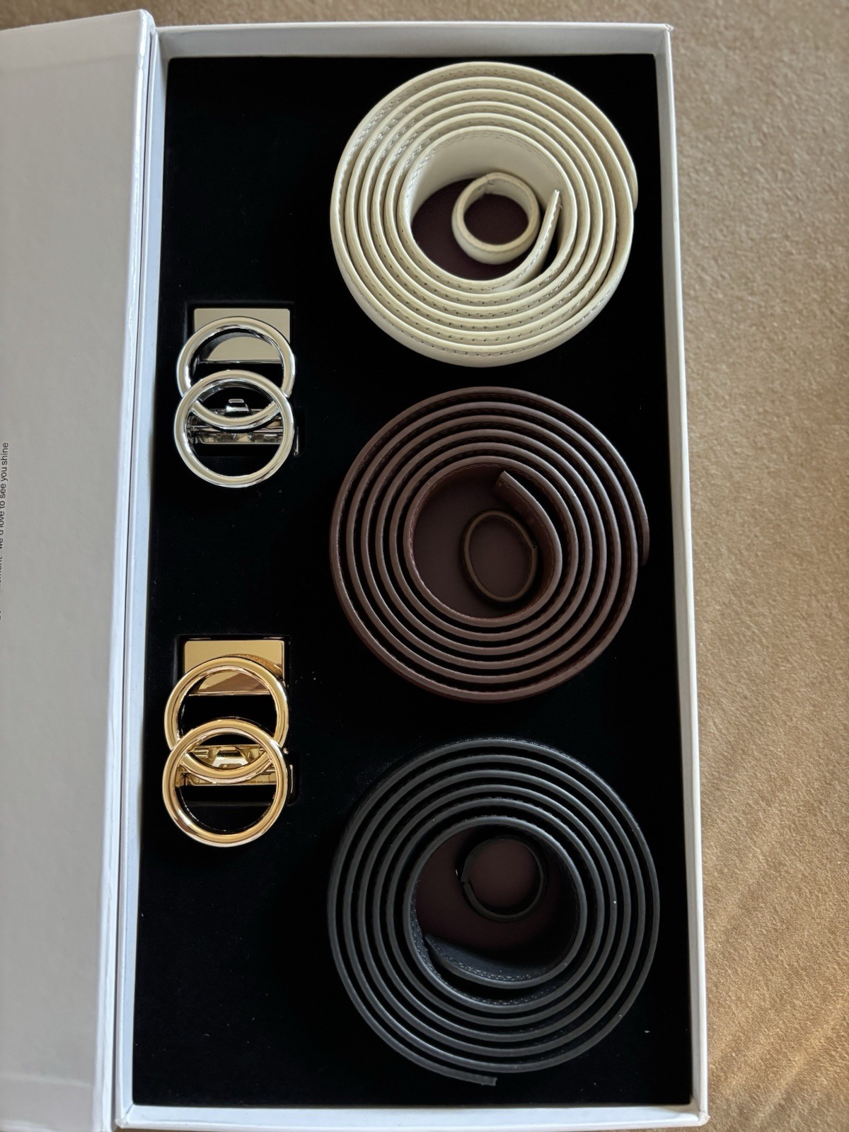 Women’s Wide Adjustable Belts Set, Interchangeable Buckles, Black Brown Cream