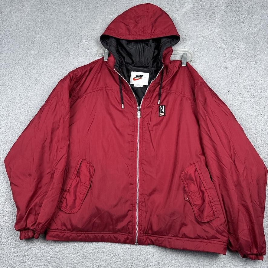 Vintage Nike Jacket Mens Medium Red Hooded Insulated Windbreaker N Logo 90s