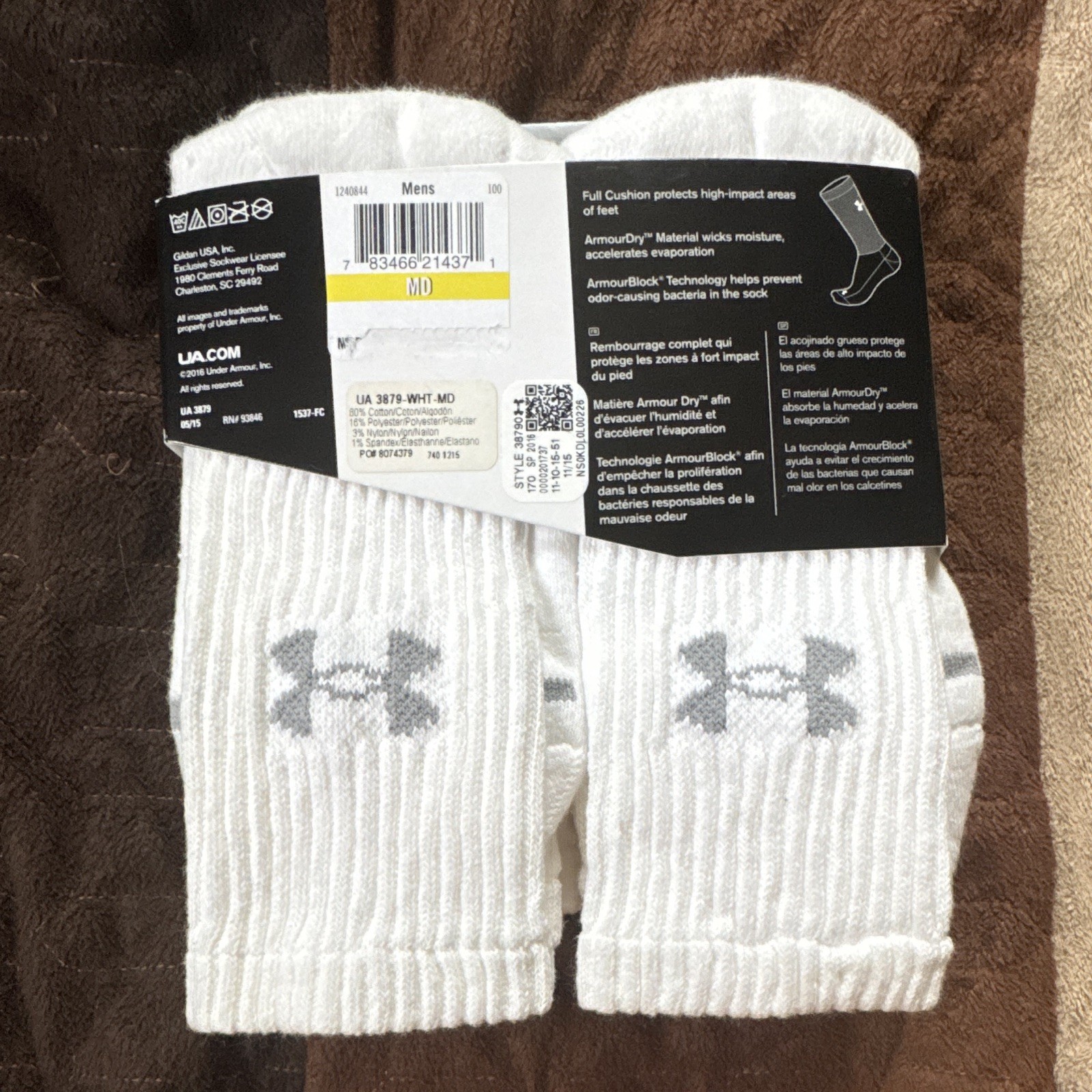 Under Armour Cotton Crew Socks Logo White/Gray Men’s MD Mid Calf 6 Pairs