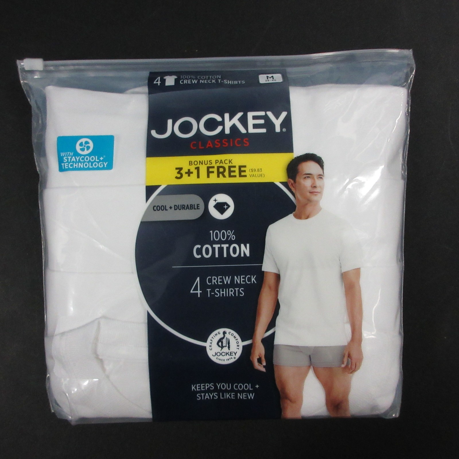 New Jockey Men’s Classic 4-Pack Crew Neck T-Shirt Medium M Staycool Cotton Cool