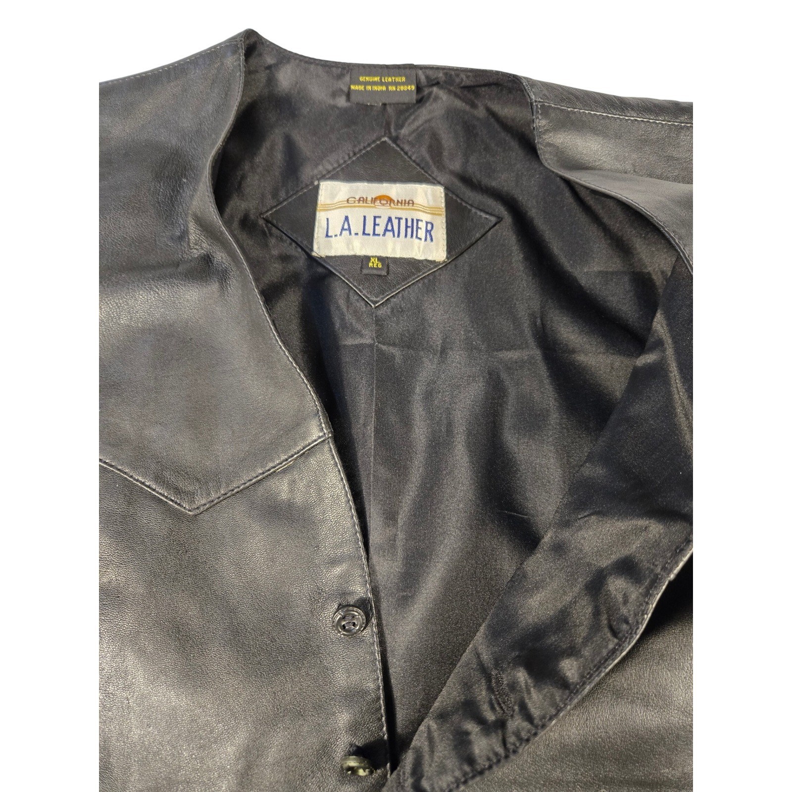 California L.A. Leather Mens Blk Genuine Leather Biker Vest XL Regular RN 20849