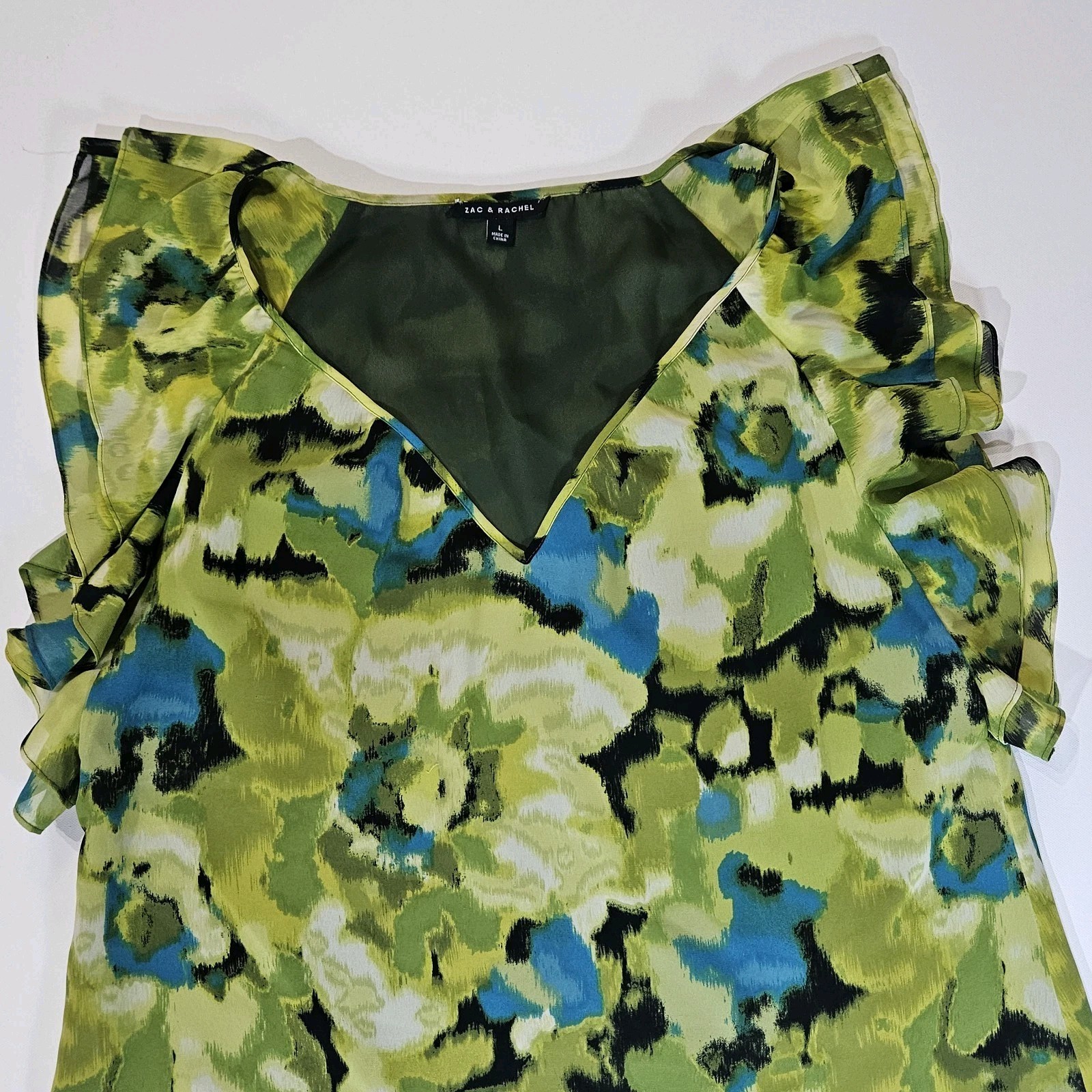 Zac & Rachel Blouse Womens Large Green Blue Floral Lightweight Cottagecore