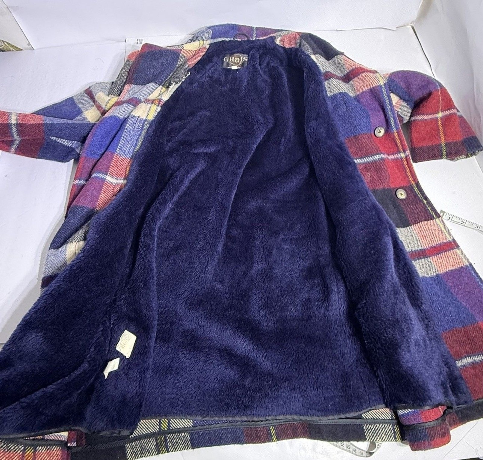 Vintage 50s 60s Grais Plaid Flannel Coat Jacket Toggle Mod Atomic Hippy Mens