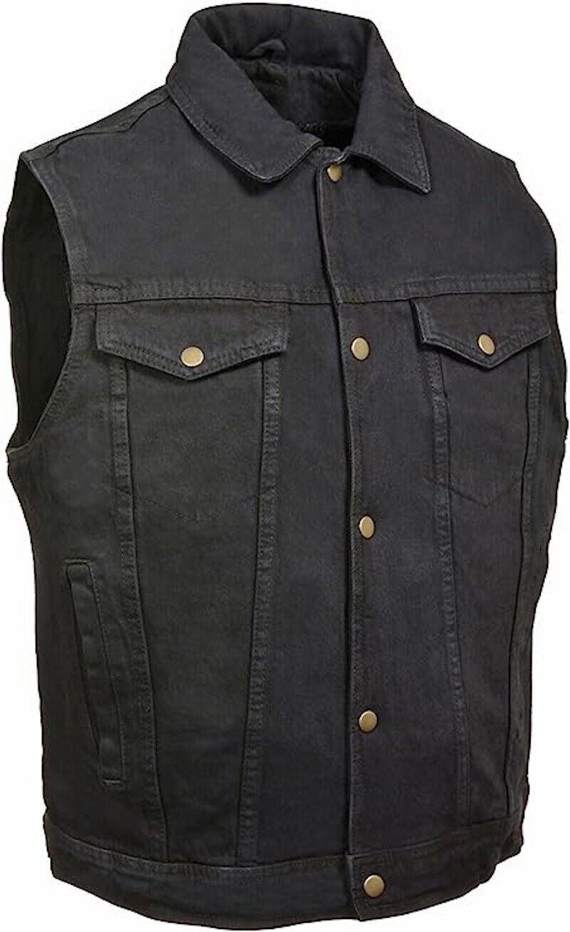Milwaukee Leather Men’s Snap Front Motorcycle Denim Vest W/ Shirt Collar -DM1331
