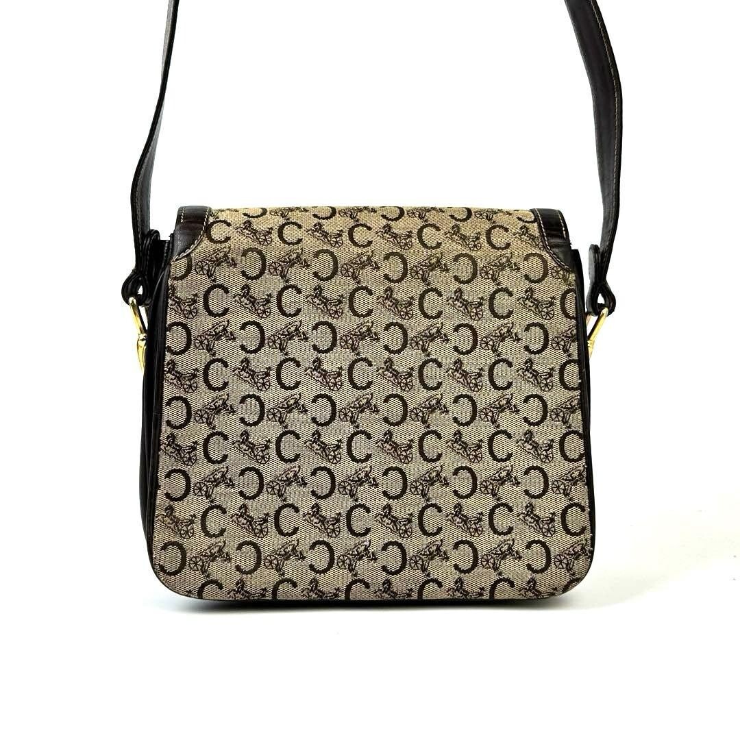 CELINE Shoulder bag C Sulky Macadam canvas leather Vintage Auth From Japan