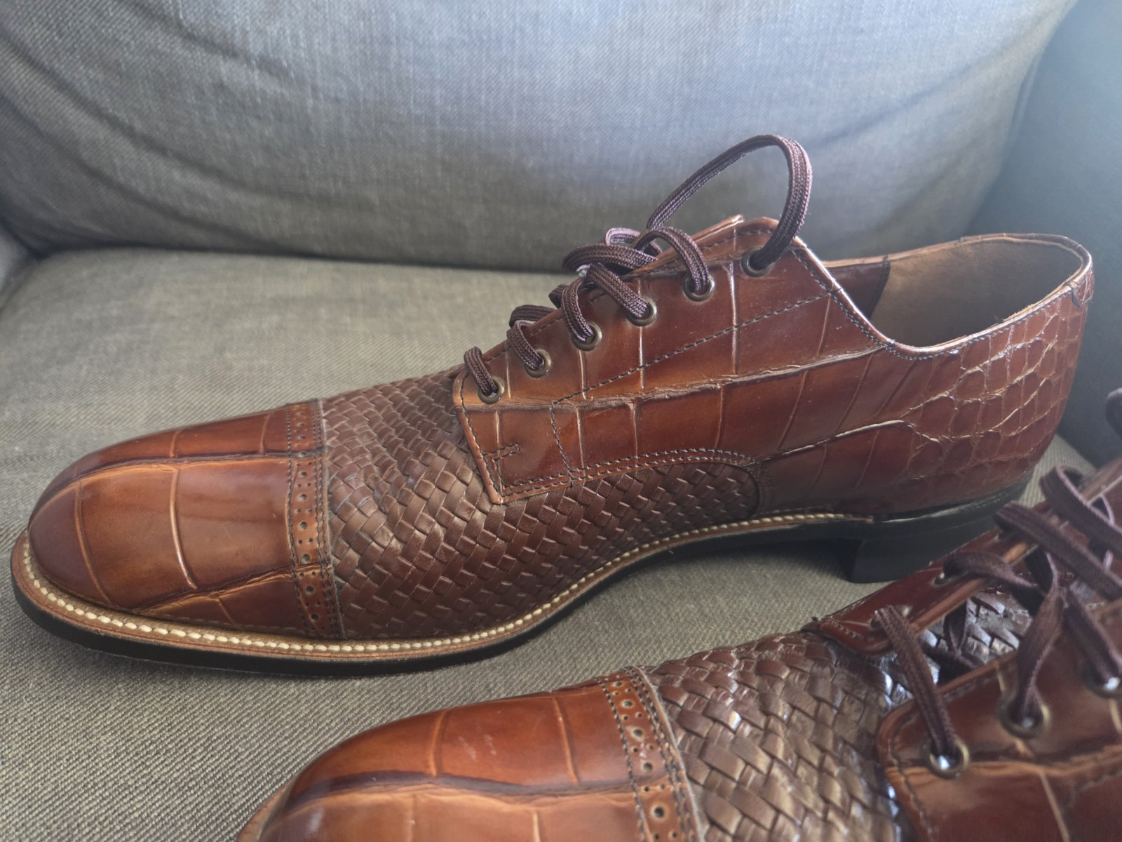 Stacy Adams Esposito Men’s Cap Toe Oxfords Brown Woven Croc Print Size