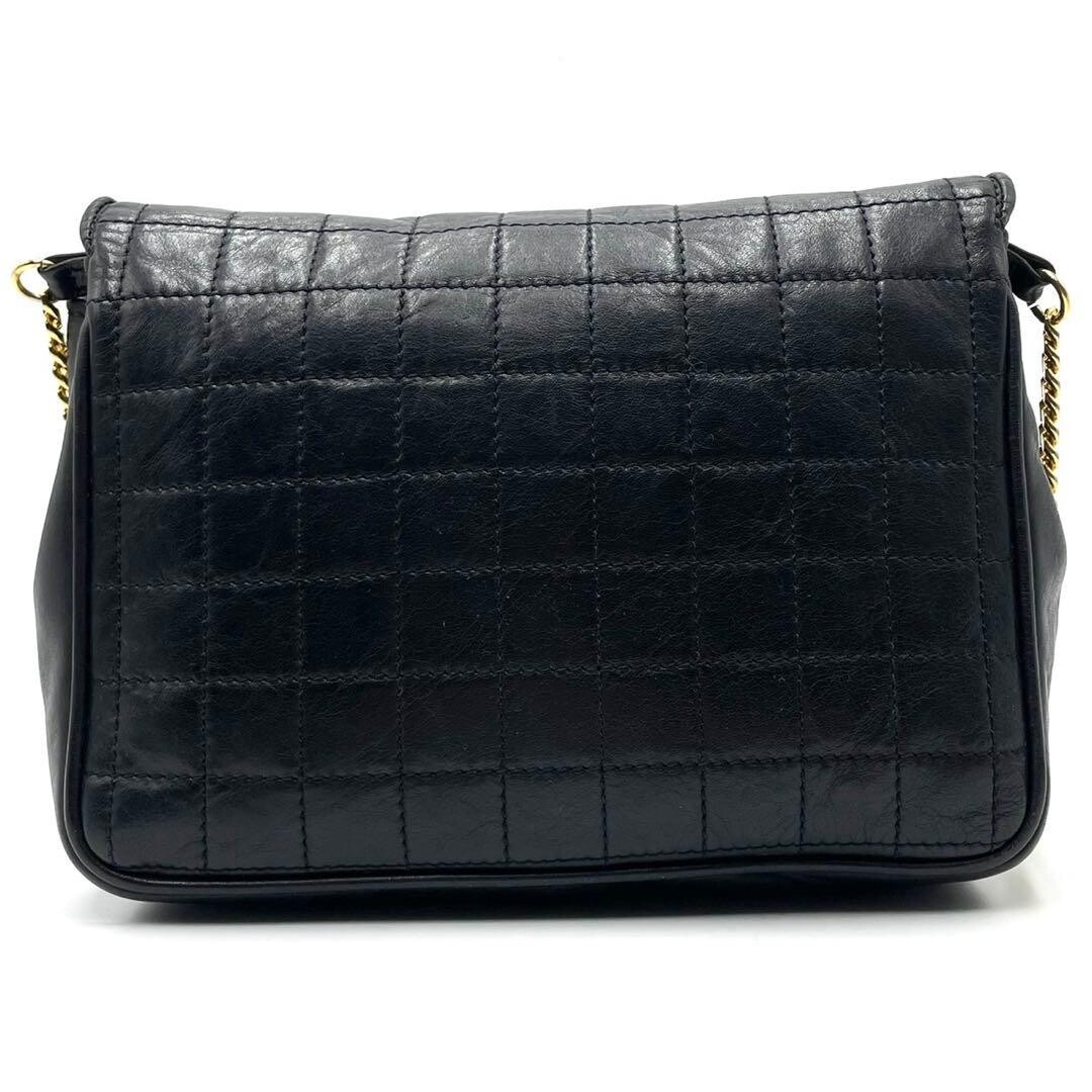 CELINE Triomphe Quilted Black Leather Gold Chain Shoulder Bag Pochette Vintage