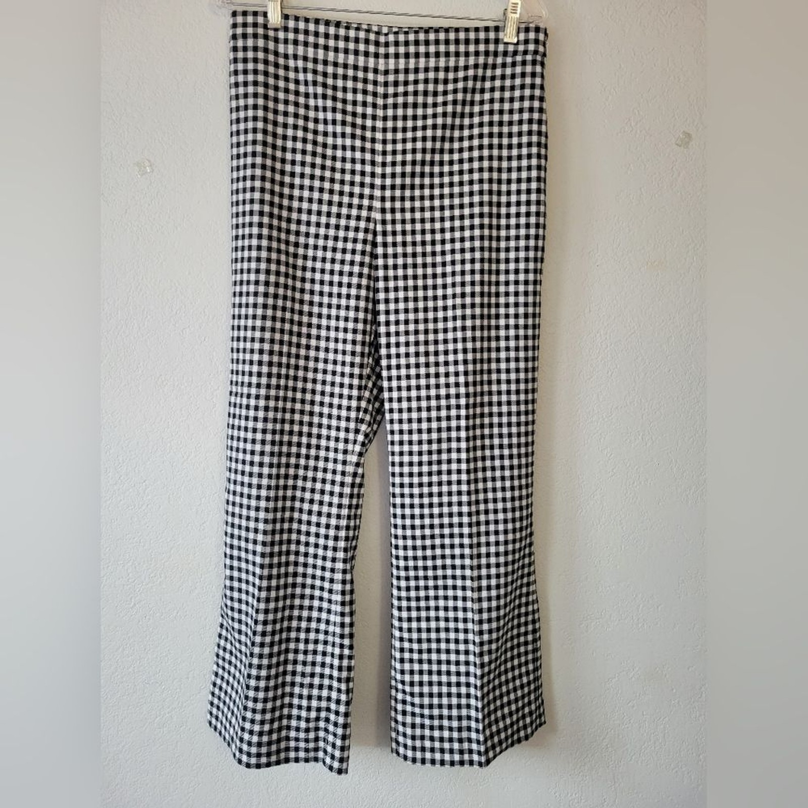 Ann Taylor The Flare Pant Ginghanm Monochrome Checkered Trousers Size 8