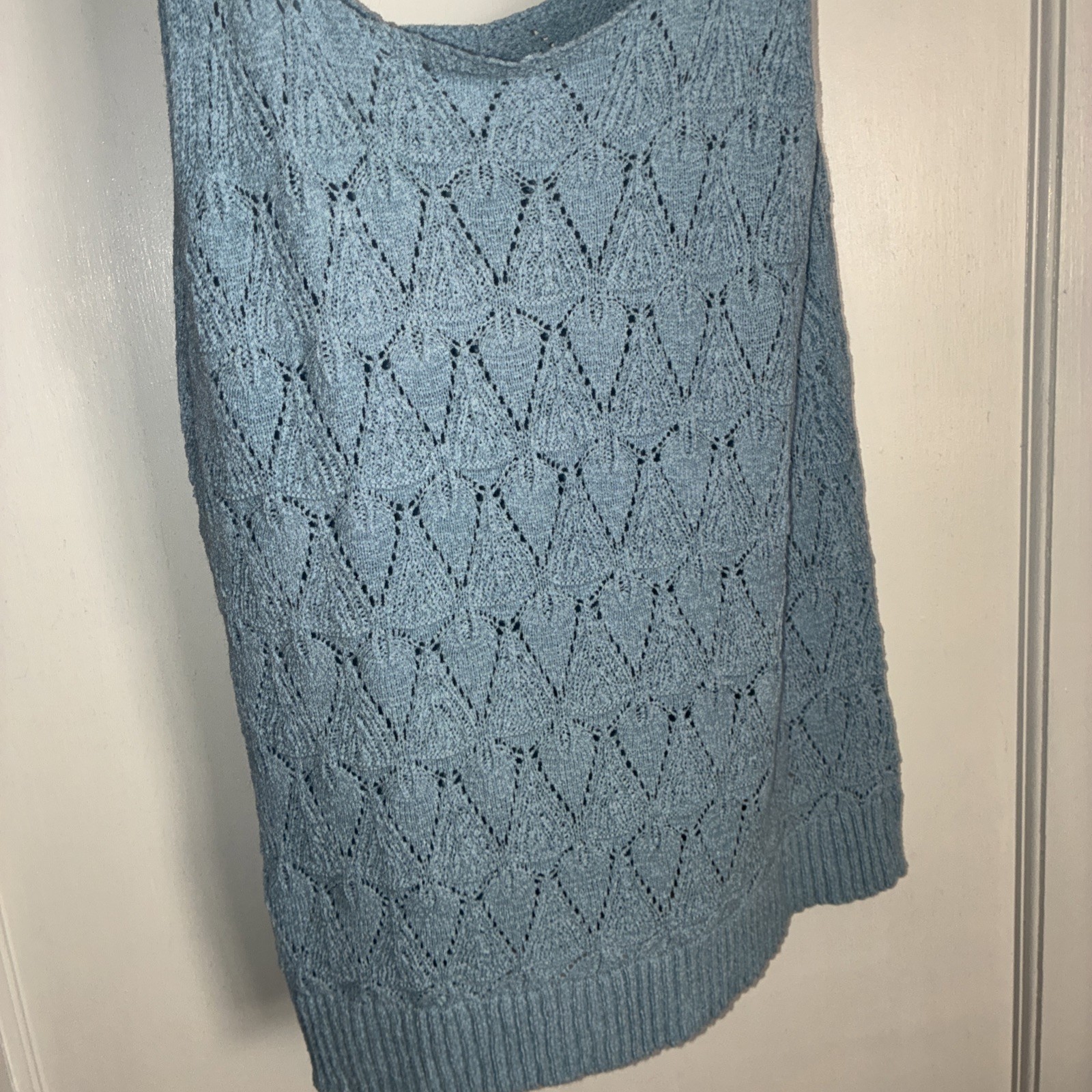 Sleeveless Blue Knit Tank Top Women’s Large Crochet Top