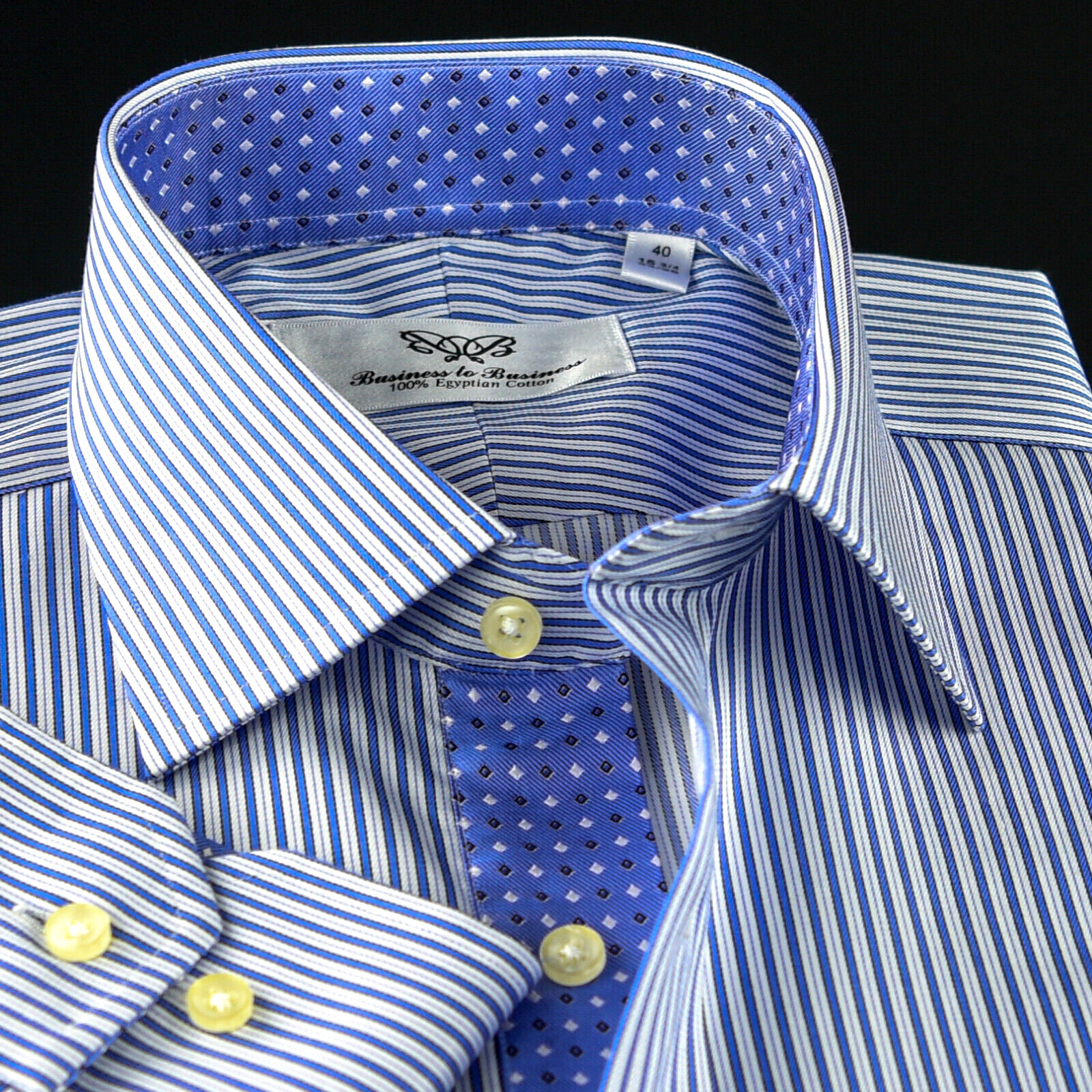 Blue Jermyn Stripes Inner Lining Formal Dress Business Shirt 80’s Double Video