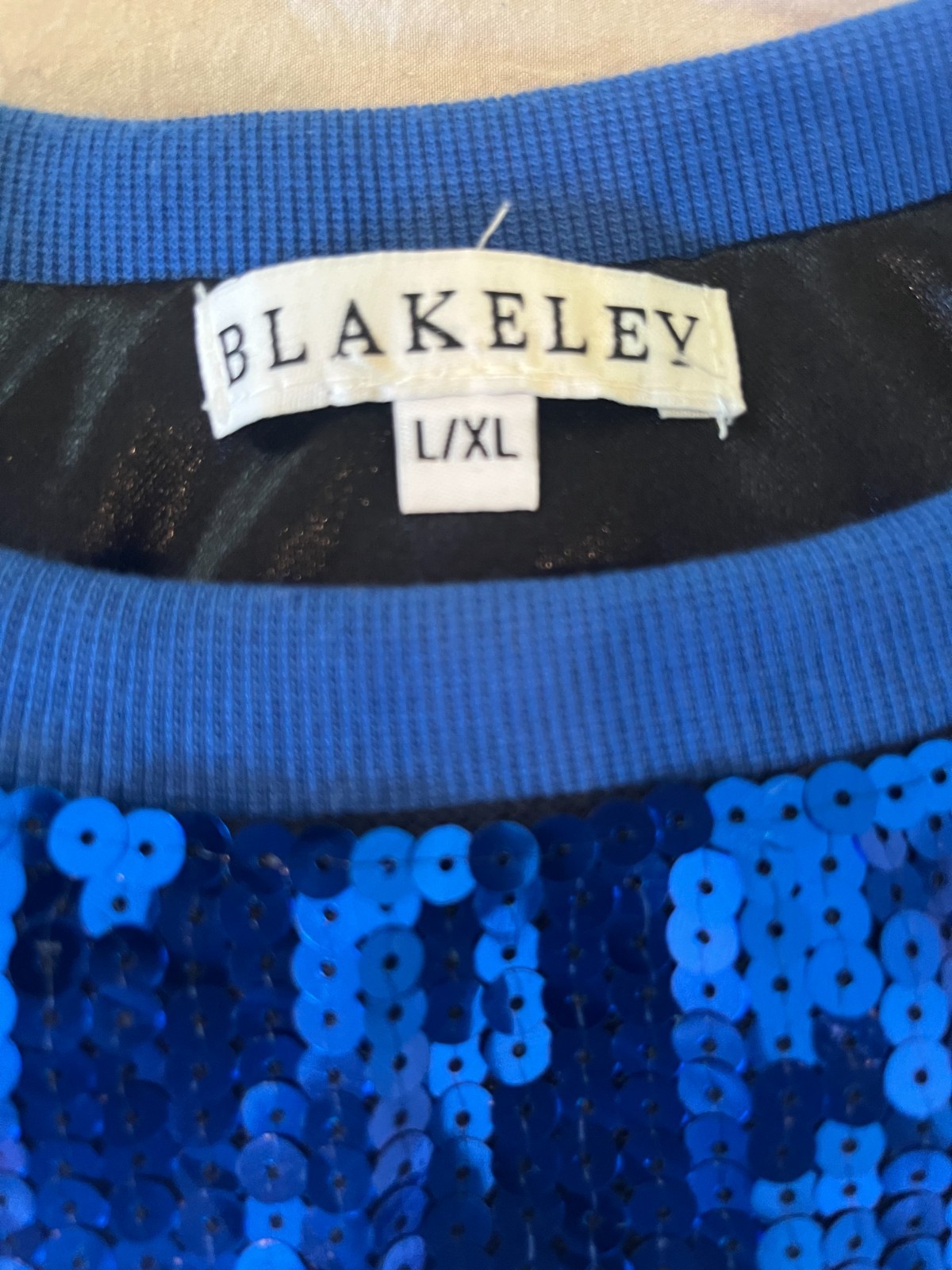 BLAKELEY Royal Blue Sequin TOUCHDOWN Football Jersey Tee Shirt Womens L/XL Gamed
