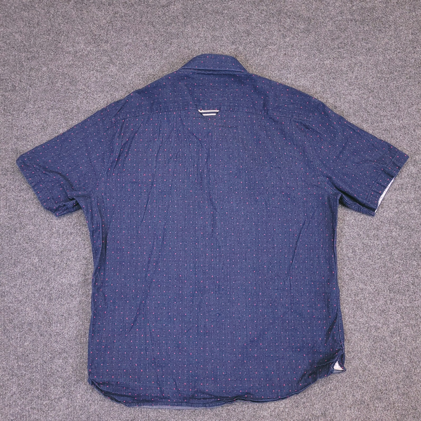7D 7 Diamonds Stretch Shirt Mens XL Button Up Geometric Trim Contrast Blue