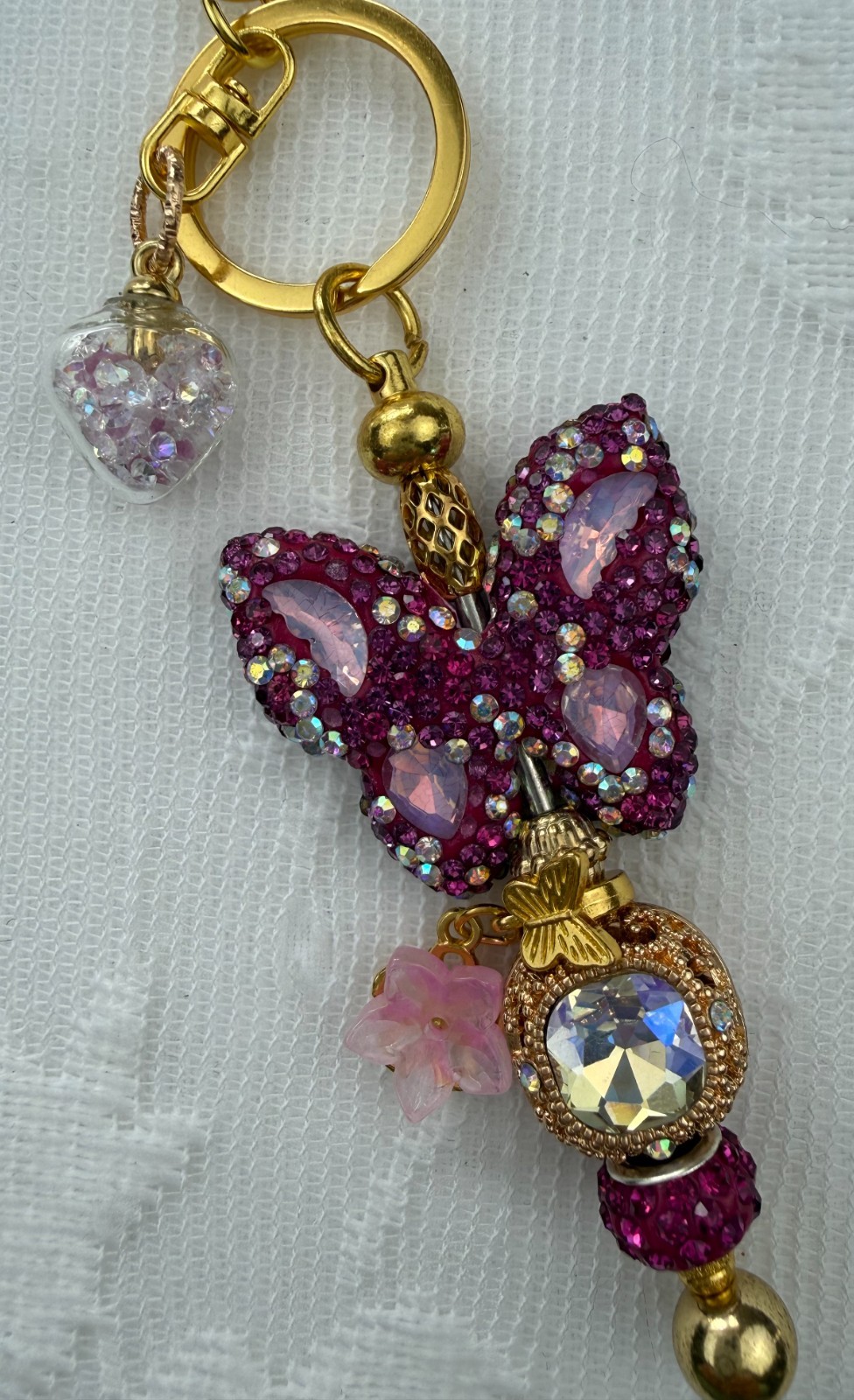 Hand made beaded key chain/Bag charm! Bling. Butterfly. Gifts. Basket filler.