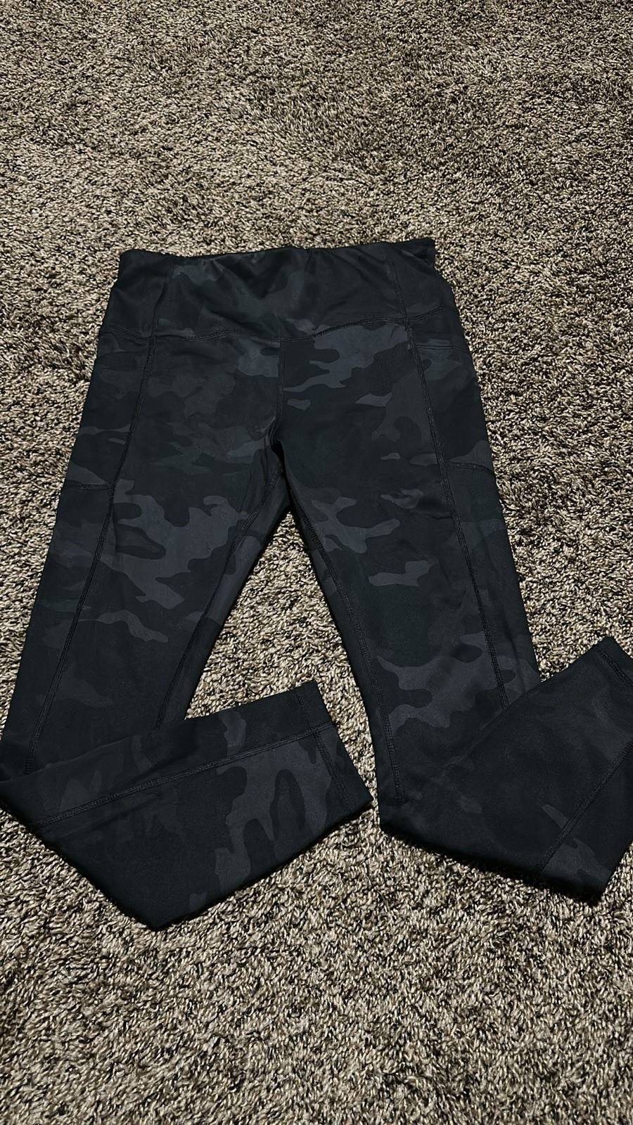 Avia Women’s M ( 8-10) Regular Black Camouflage Pull-On Activewear Leggings