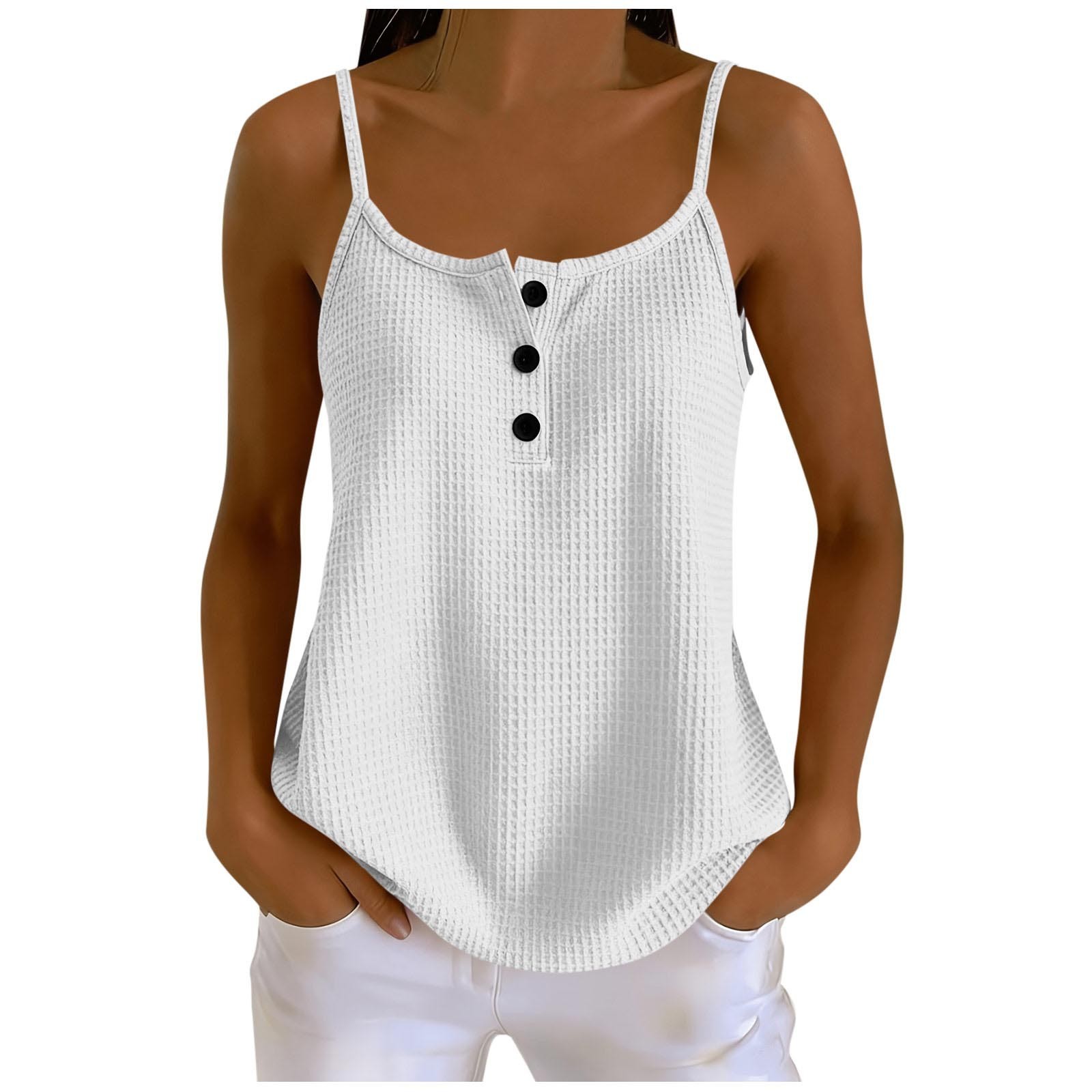 NEW Summer Solid-color Waffle-knit Patchwork Camisole Sizes S-XXL Desk Organizer
