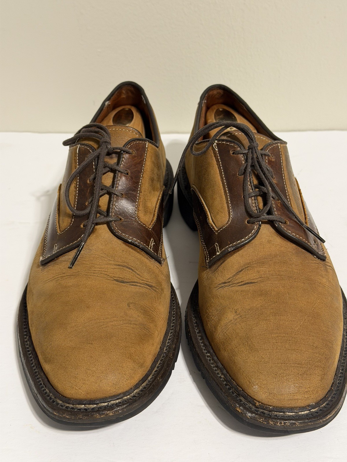 Allen Edmonds Berkshire Men’s Tan Suede Brown Leather Saddle Oxford Size 12 D