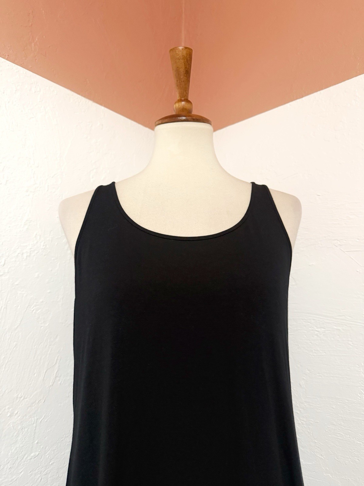 NWOT Eileen Fisher Black Jersey Tank Dress Midi Minimalist Lagenlook M