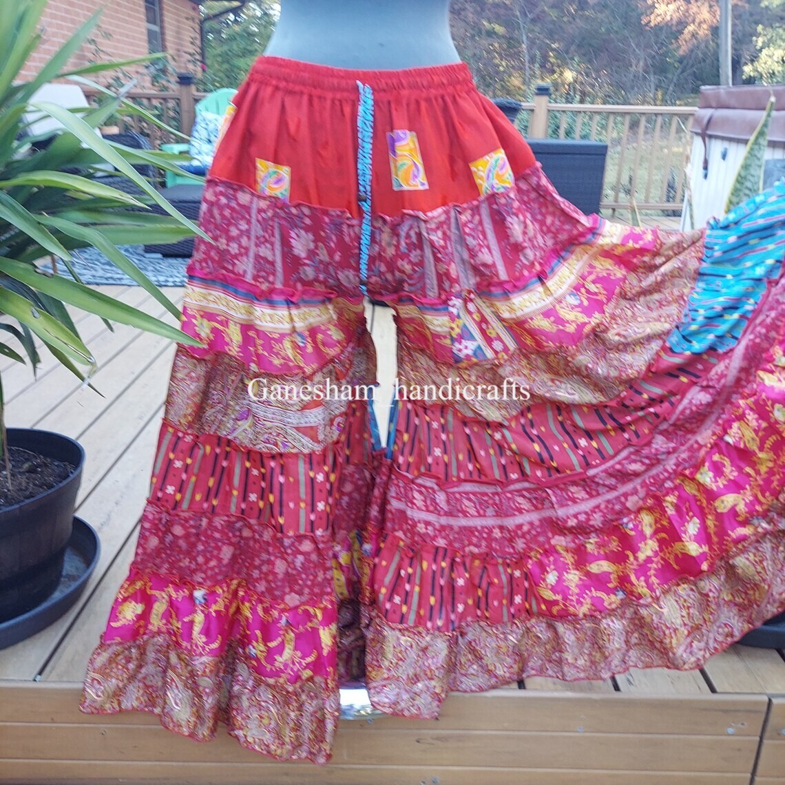 1 Pcs OF Indian Vintage Sari Printed Boho Gypsy Wide-Leg Palazzo Pants Trousers