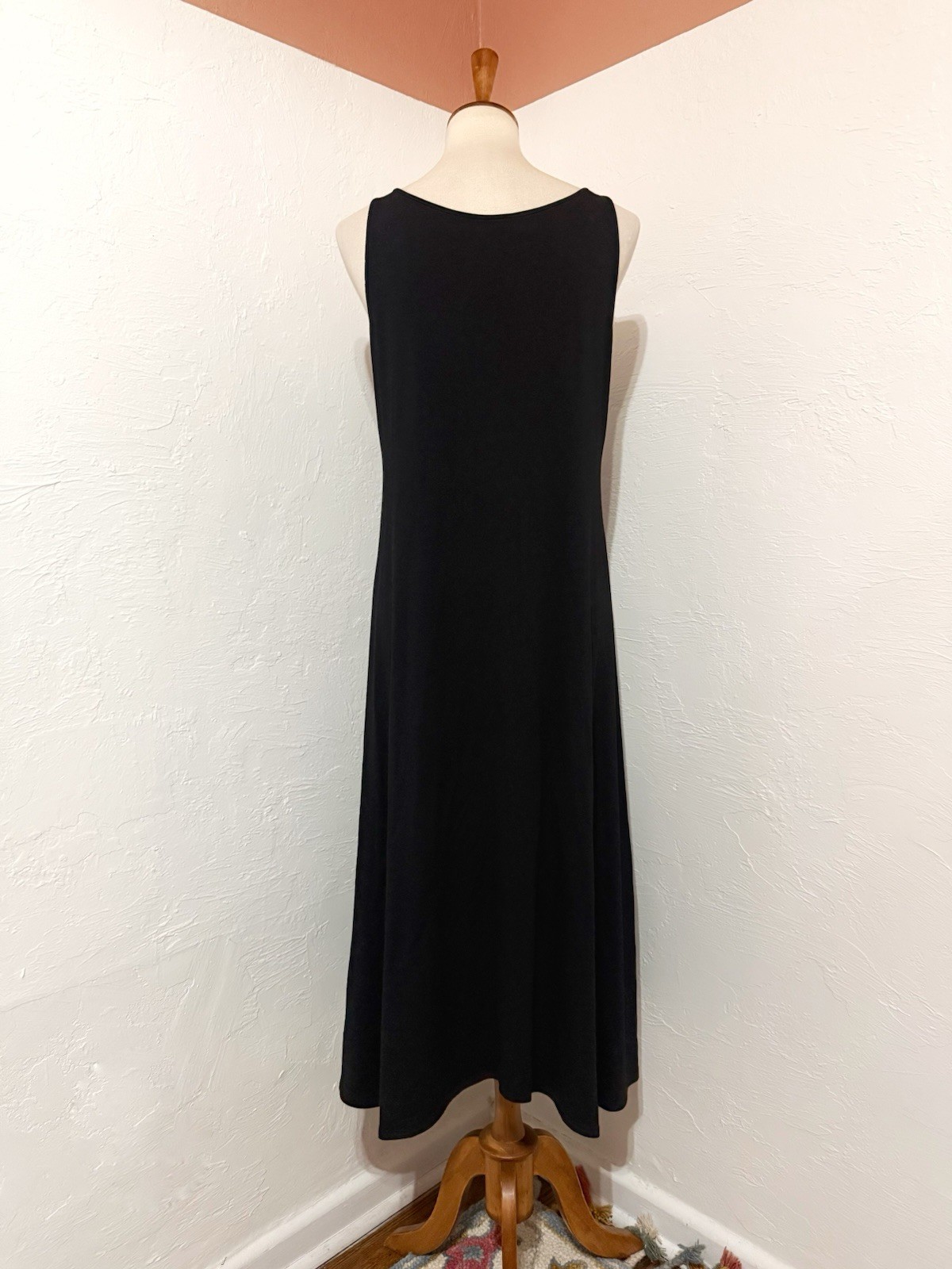 NWOT Eileen Fisher Black Jersey Tank Dress Midi Minimalist Lagenlook M
