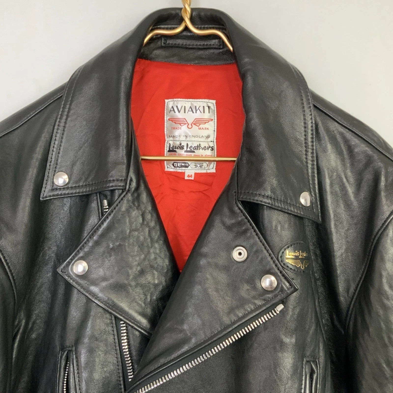 Lewis Leathers Aviakit Lightning 402 Black Leather Moto Jacket Mens 44 2XL