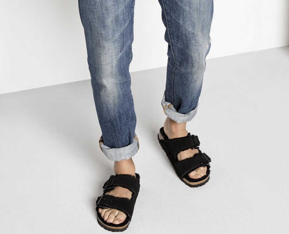 Birkenstock ARIZONA FUR Shearling EU39 BLACK Suede W8/M6 Narrow Sandals BF-39