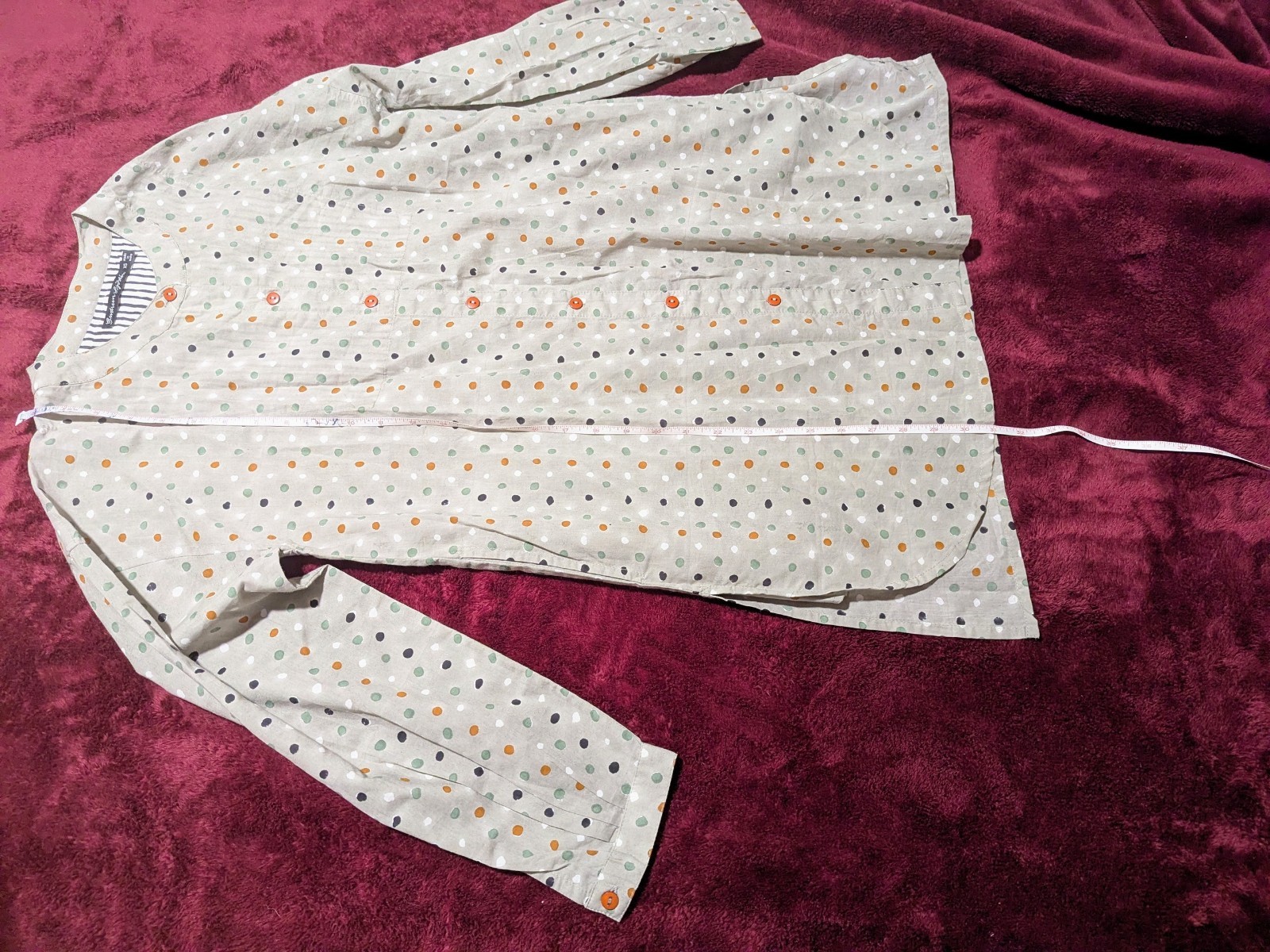 Gudrun sjoden gray taupe dot button down cotton tunic blouse top size XS
