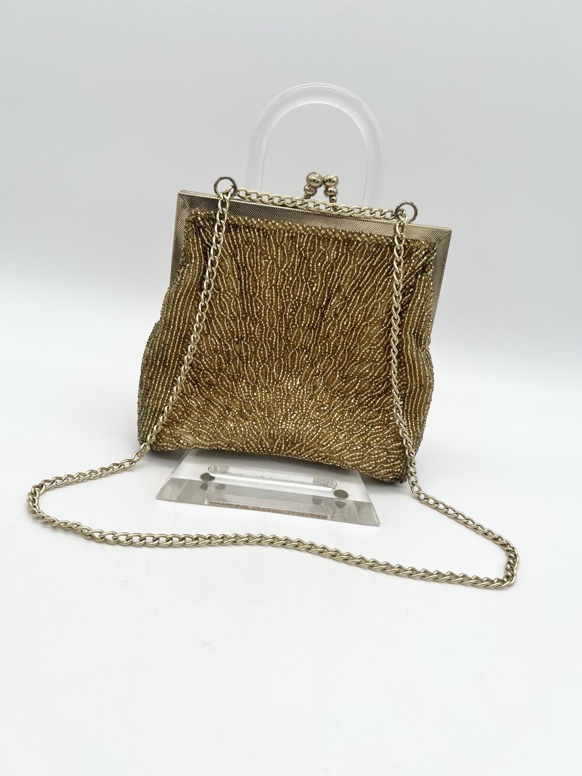 Vintage Walborg Gold Beaded Evening Purse Hong Kong Cocktail Handbag